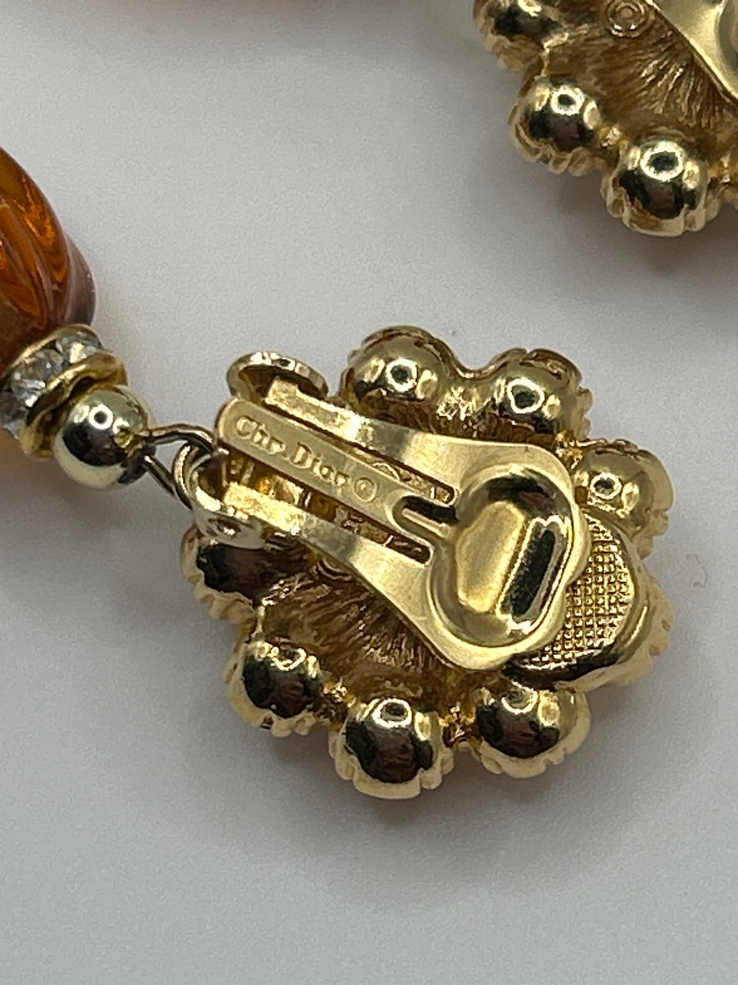 Christian Dior vintage Amber coloured glass drop earrings