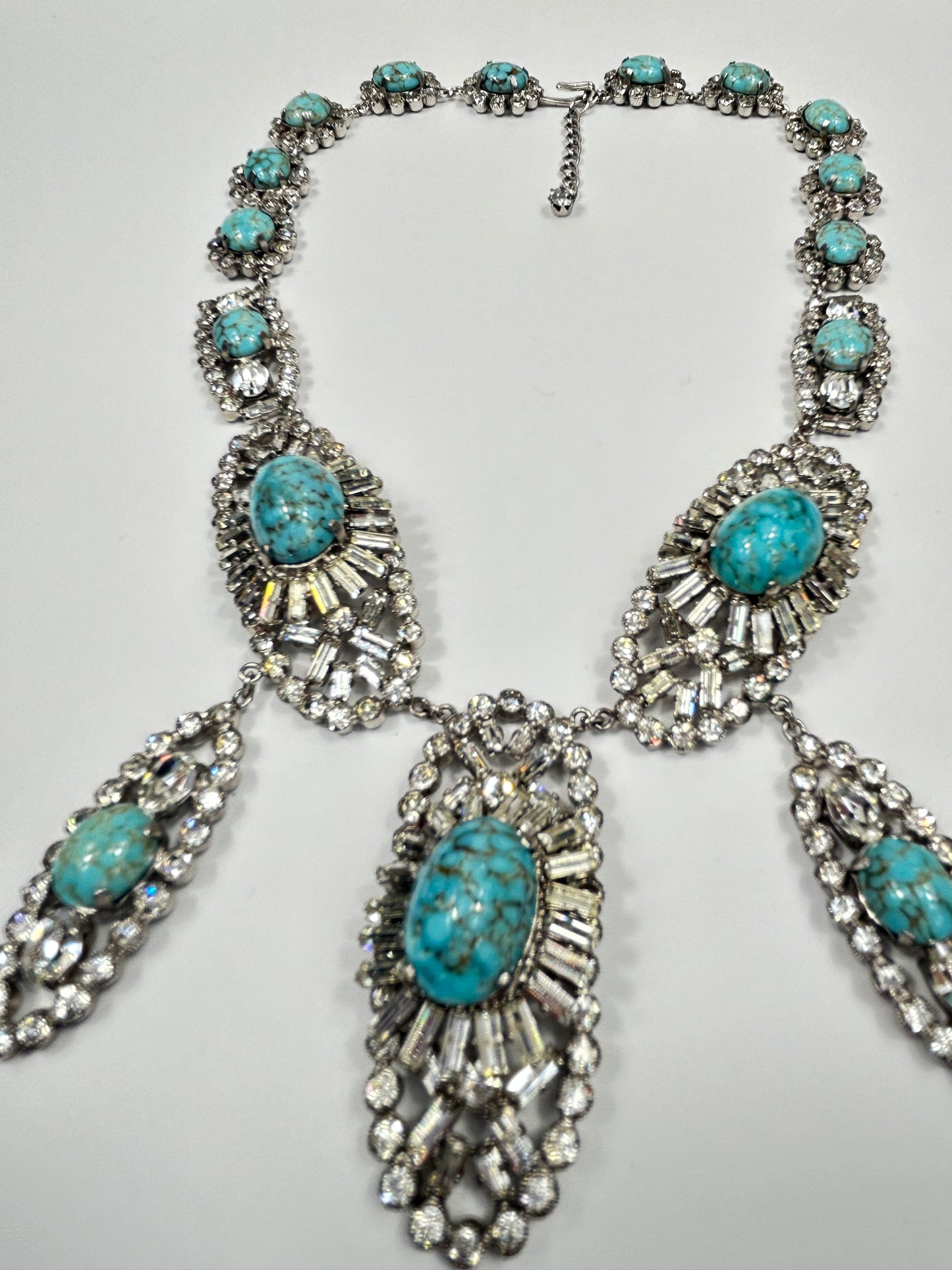 Norman Hartnell signed. Vintage Glass Necklace Rare With Glass Turquoise And Crystals.