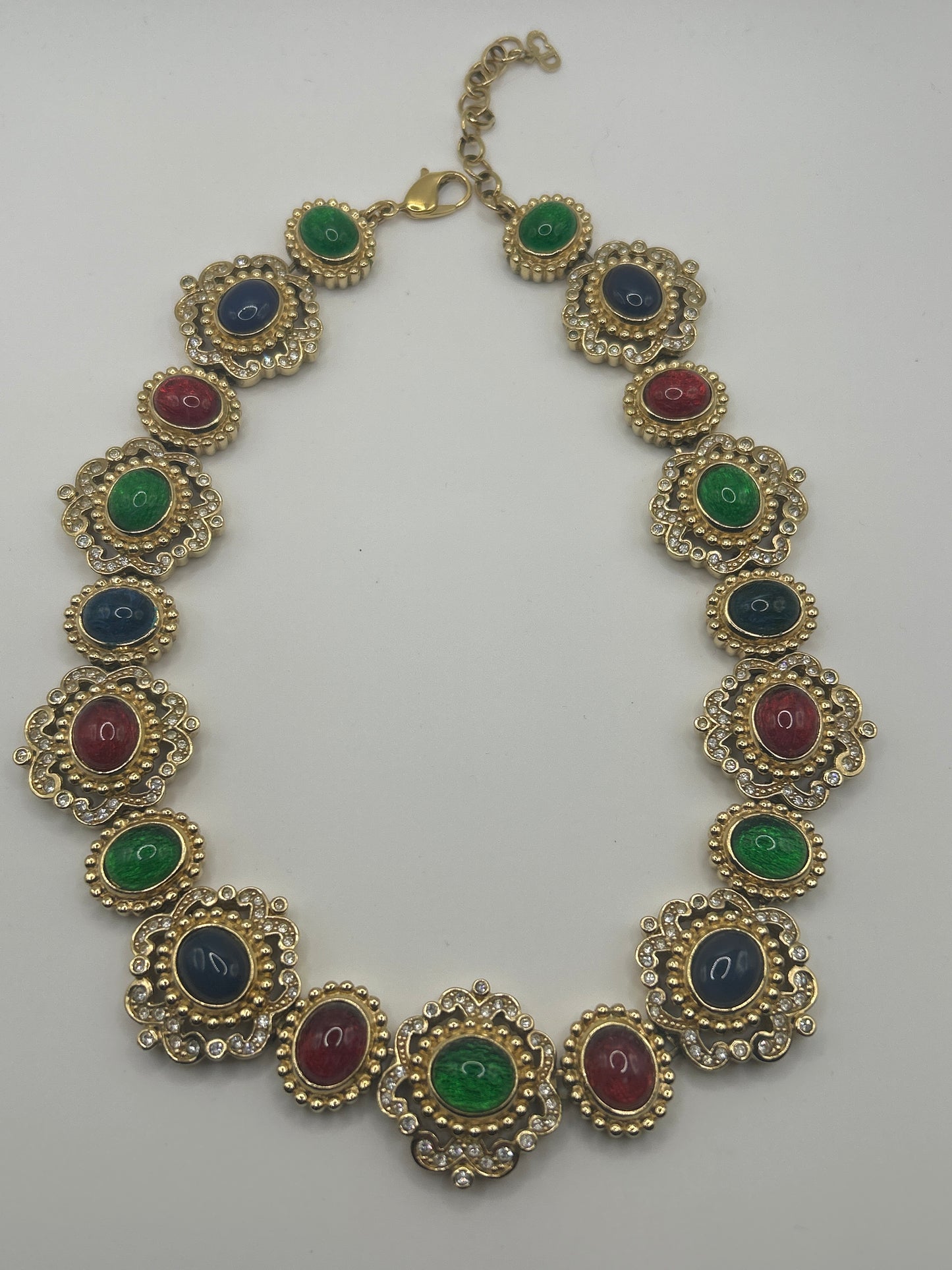 Christian Dior Vintage Mughal Necklace With Multicoloured Glass Stones Cabochons