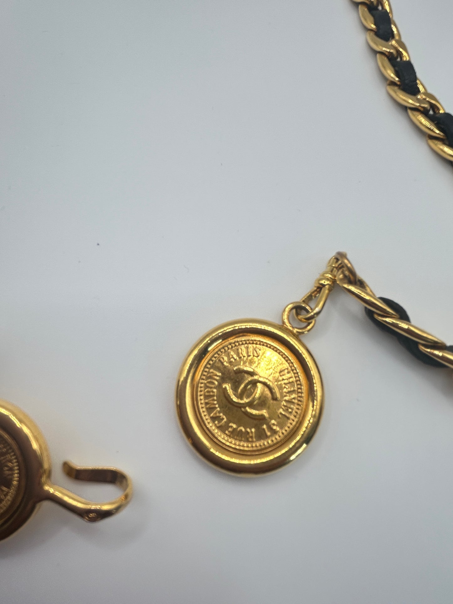 Chanel Vintage Black And Gold Chain Belt Gold Medallions iconic. Autumn 1994