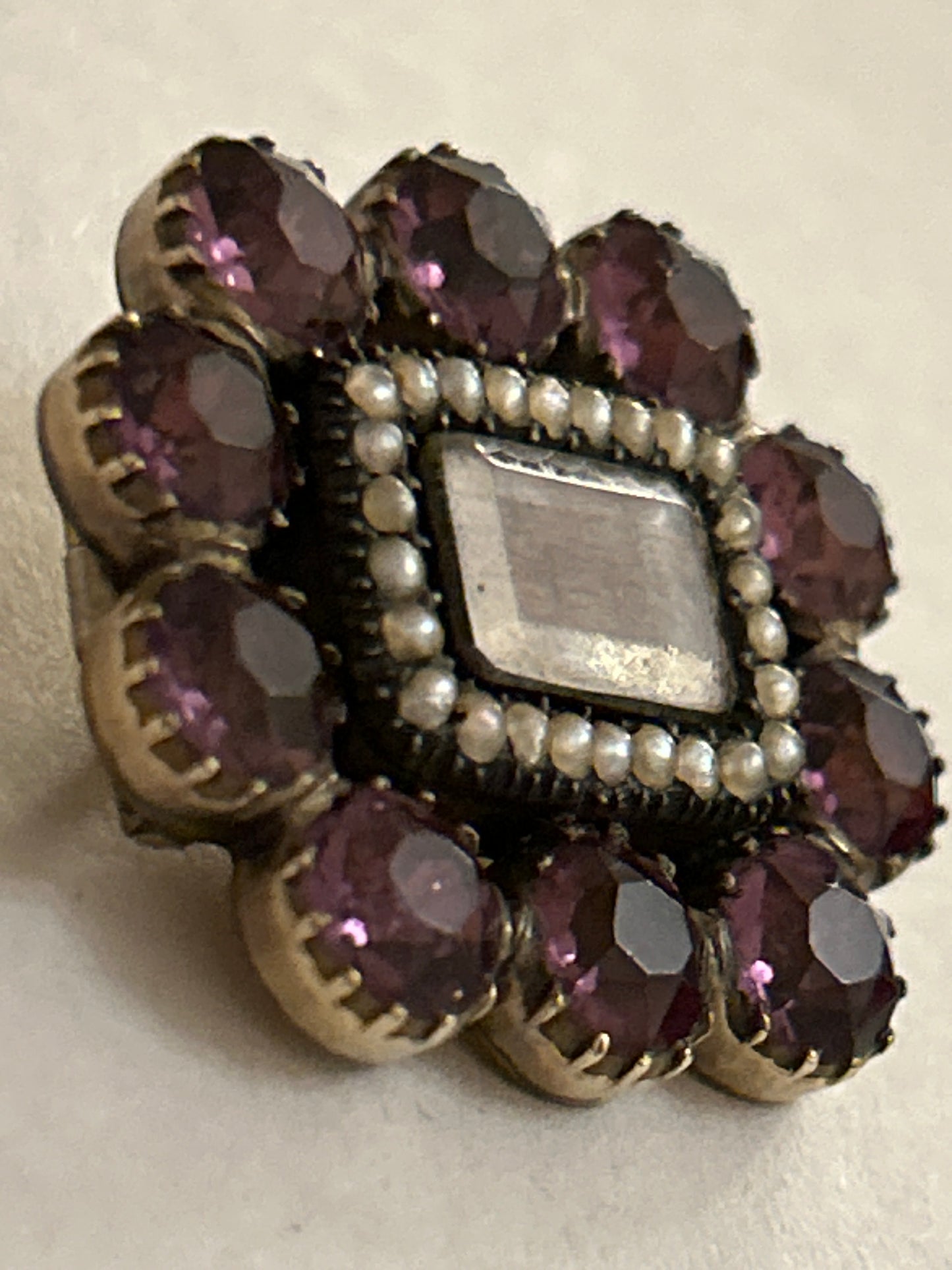 Georgian, Amethyst Paste, Seed Pearl, Plaited Hair Gold fill Mourning Brooch