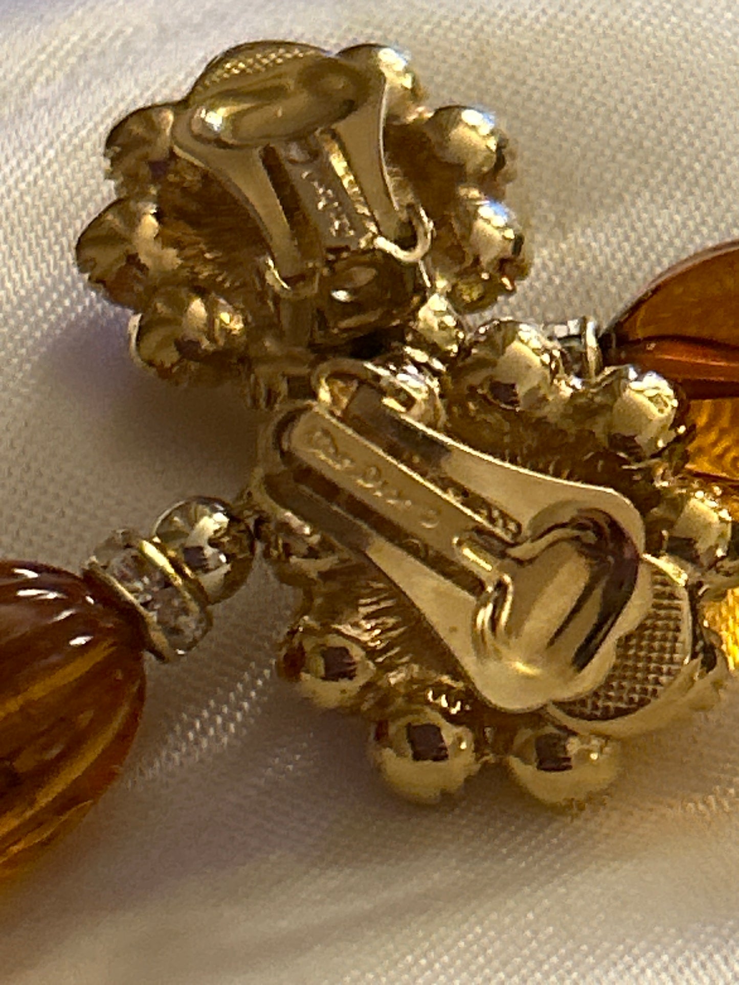 Christian Dior amber coloured glass drop earrings