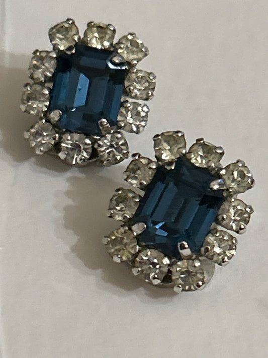 Christian Dior clip on blue glass vintage earrings signed and dated 1965.