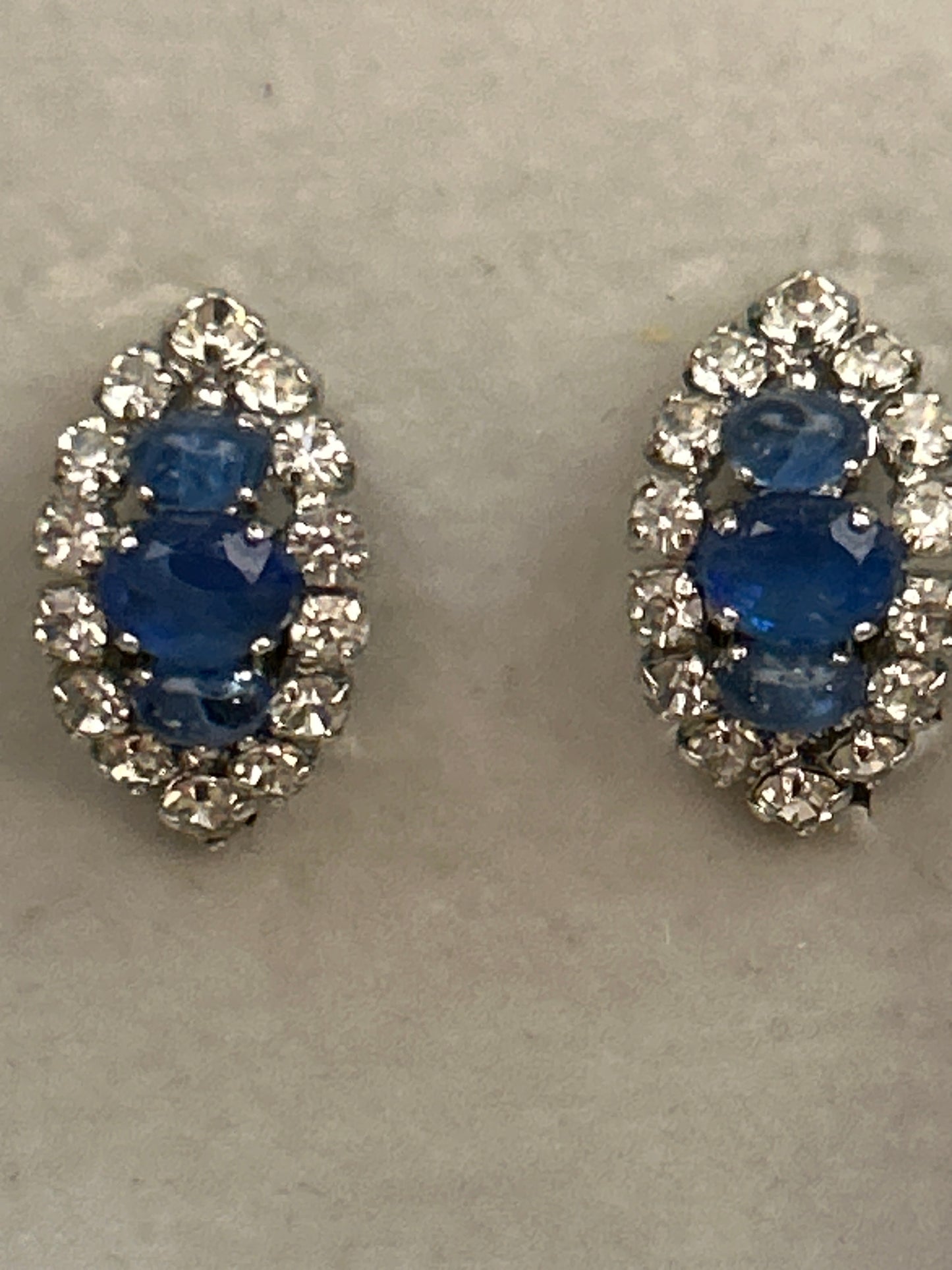 Stunning Blue glass and paste Christian Dior vintage clip on earrings. Dated 1973