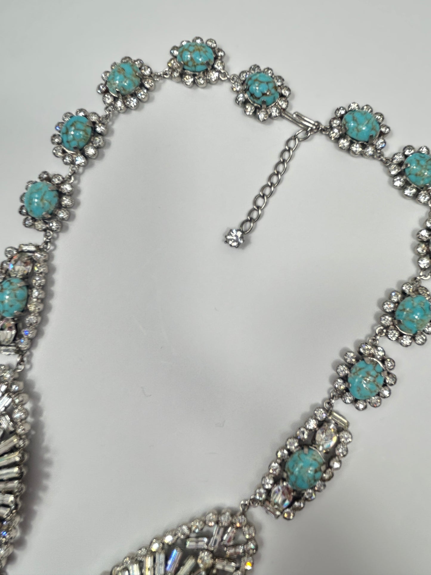 Norman Hartnell signed. Vintage Glass Necklace Rare With Glass Turquoise And Crystals.