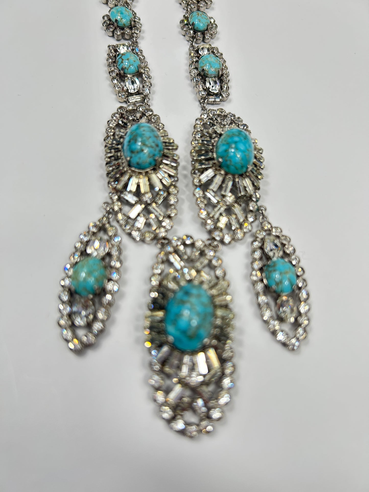 Norman Hartnell signed. Vintage Glass Necklace Rare With Glass Turquoise And Crystals.