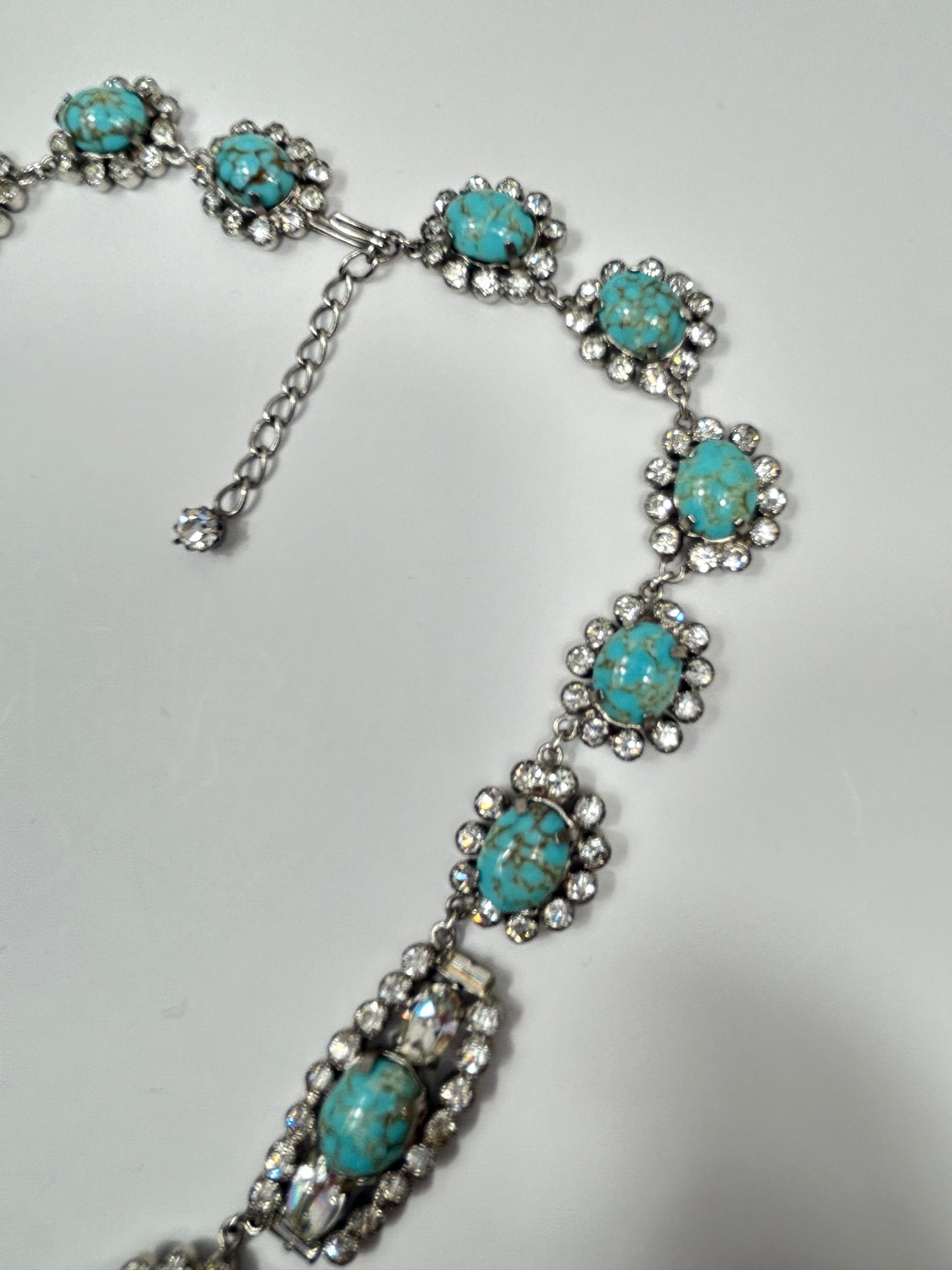 Norman Hartnell signed. Vintage Glass Necklace Rare With Glass Turquoise And Crystals.
