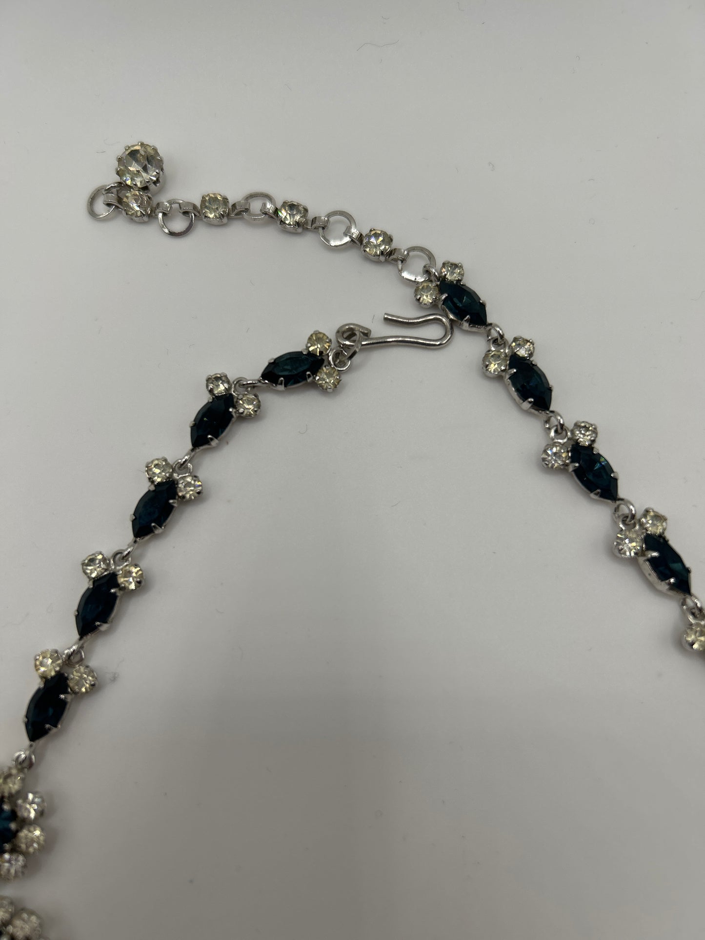 Vintage blue sapphire coloured crystal and clear paste stone statement bib necklace.