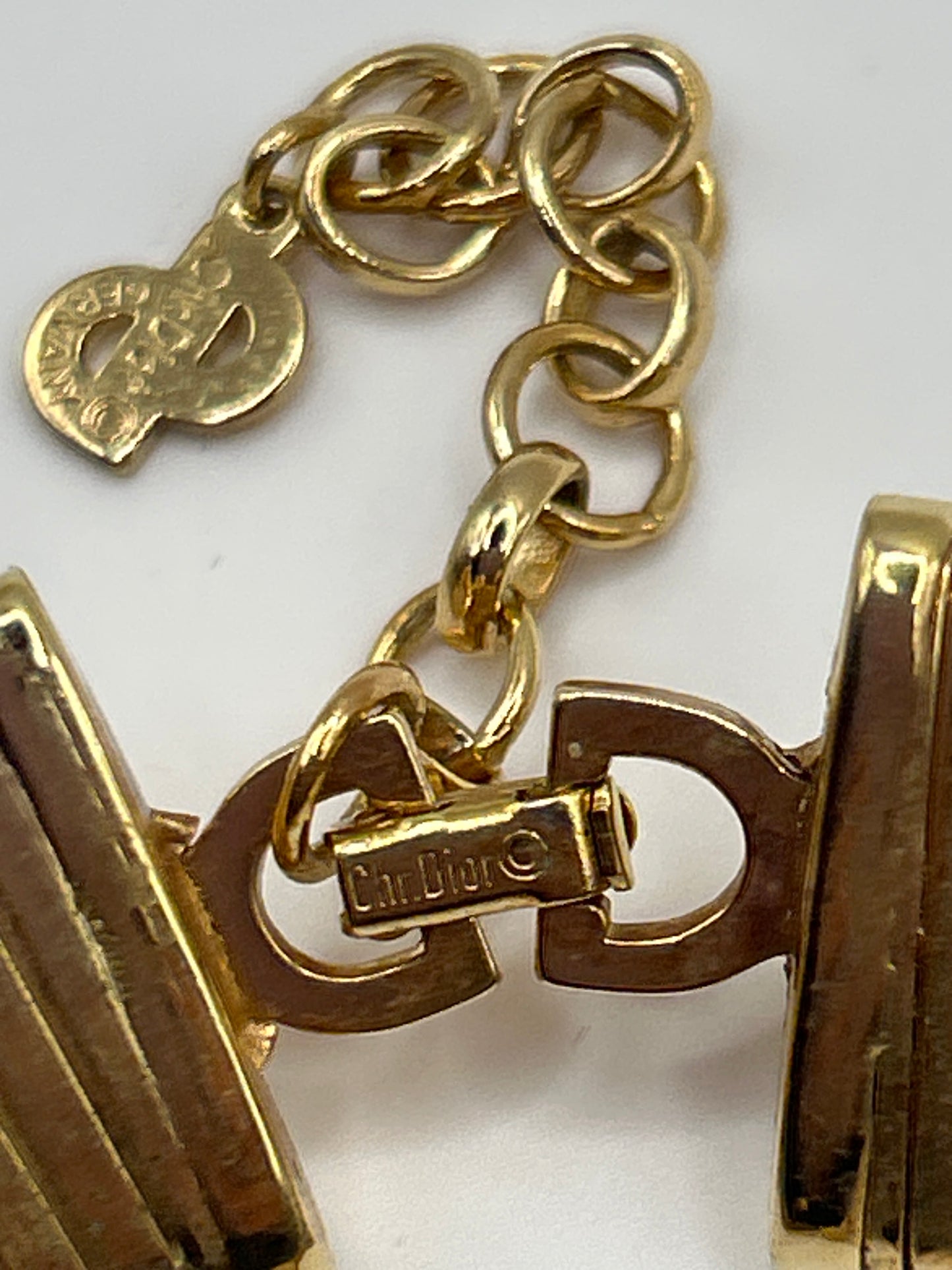 Christian Dior Vintage omega Necklace, Earrings. Cream Enamel and blue cabochons.