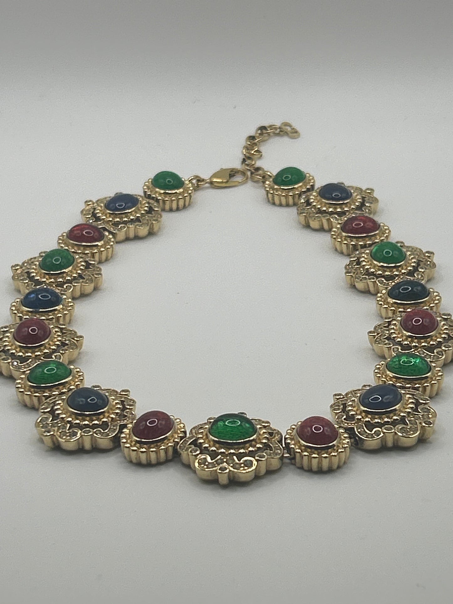 Christian Dior Vintage Mughal Necklace With Multicoloured Glass Stones Cabochons