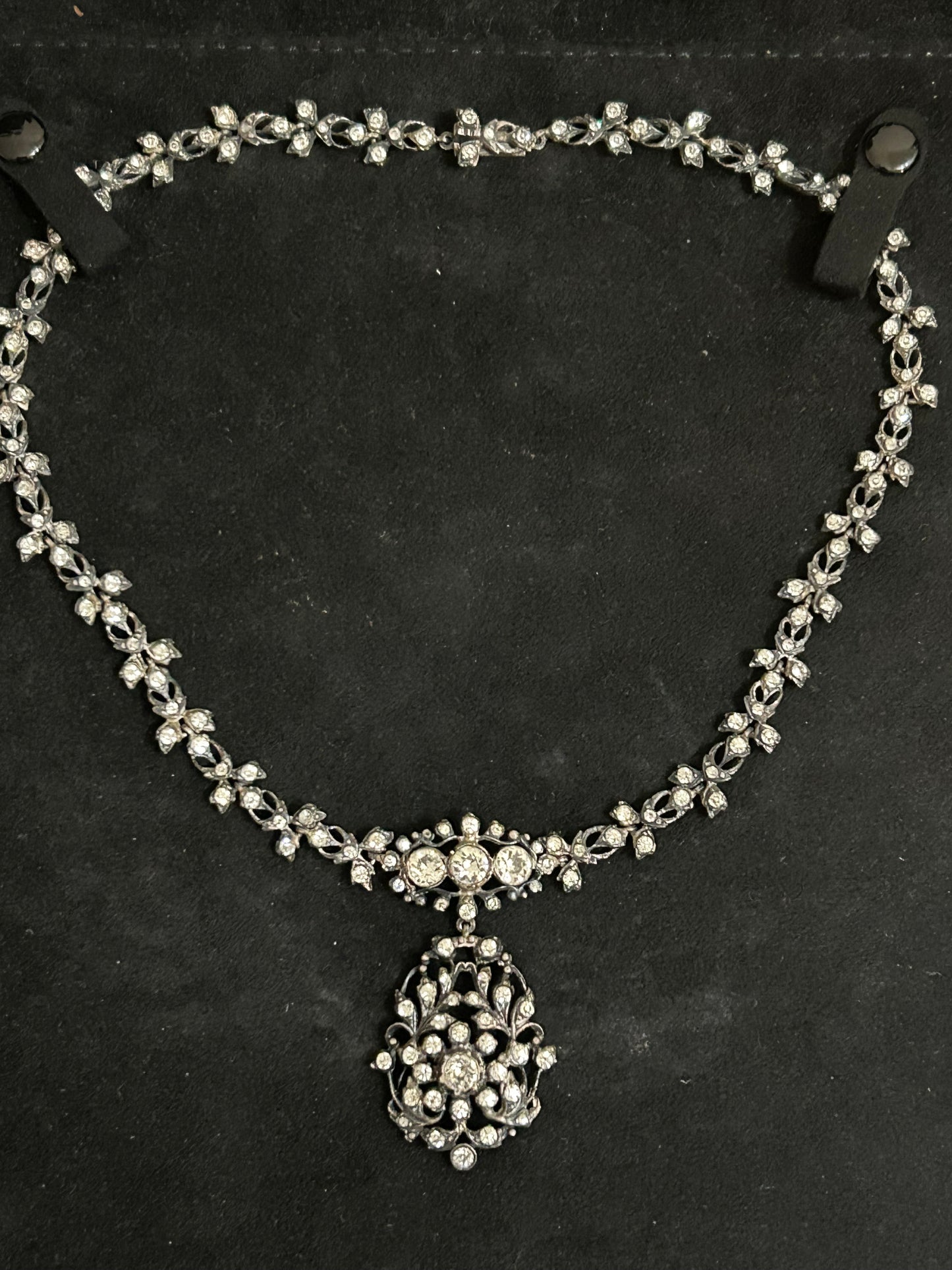 Early Victorian Silver And Crystal Paste Beautiful Necklace.