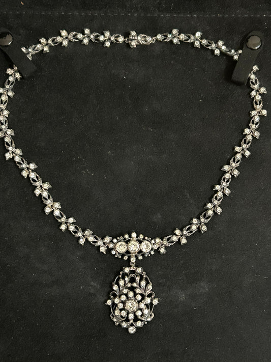 Early Victorian Silver And Crystal Paste Beautiful Necklace.