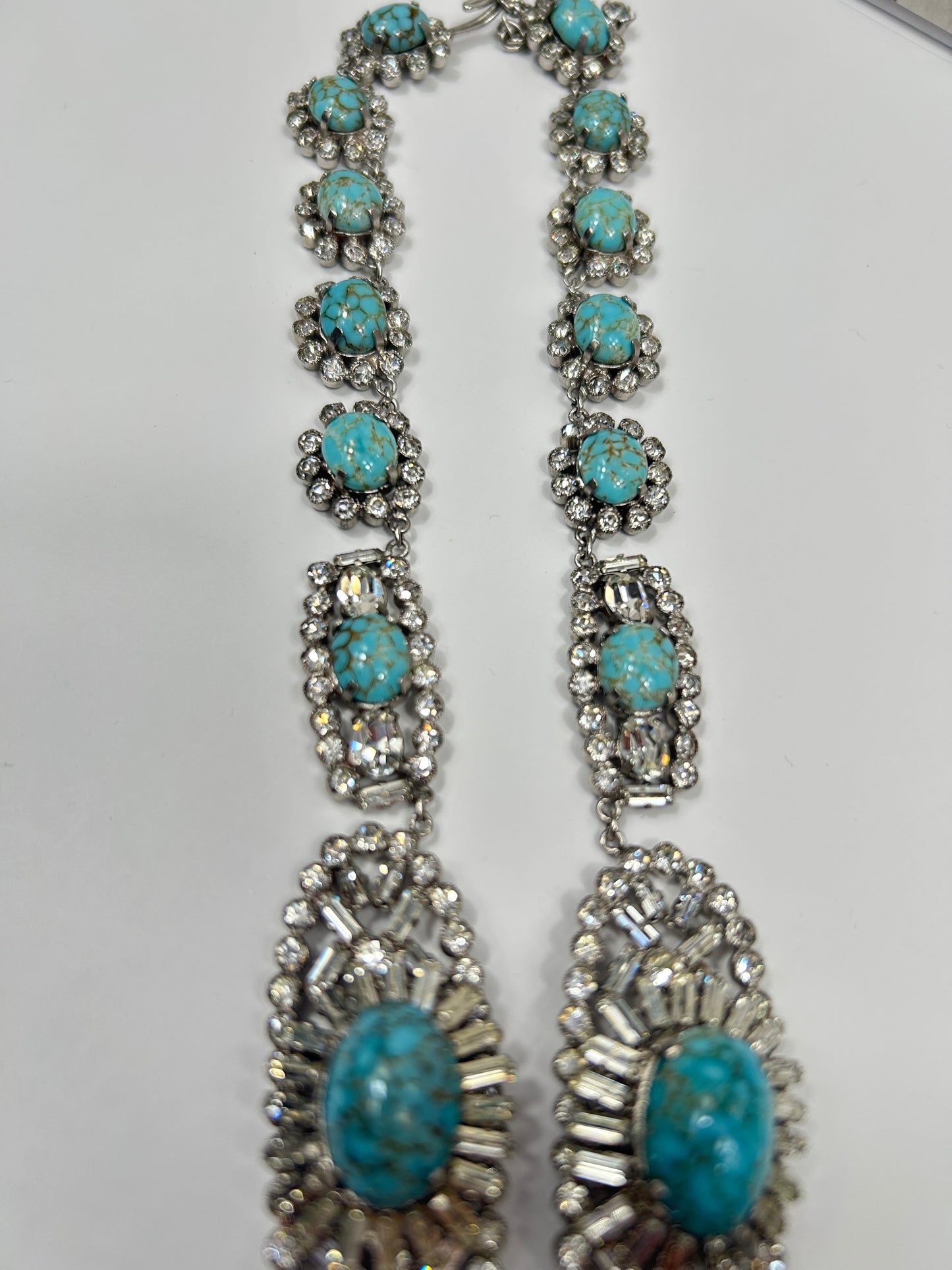 Norman Hartnell signed. Vintage Glass Necklace Rare With Glass Turquoise And Crystals.