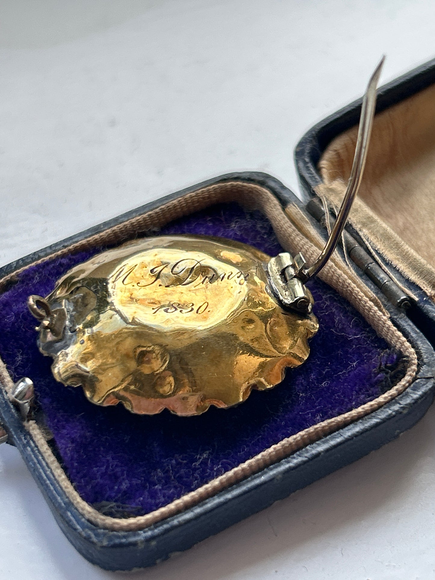 Antique Garnet Oval Citrine And Seed Pearl Brooch. Inscribed 1830. Georgian Era.