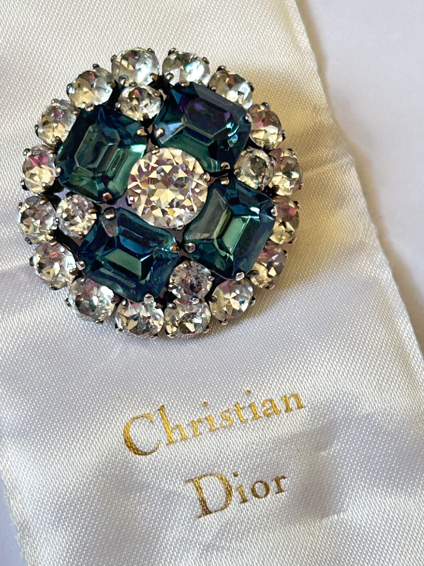 Christian Dior vintage blue and clear crystal 1950s Brooch.
