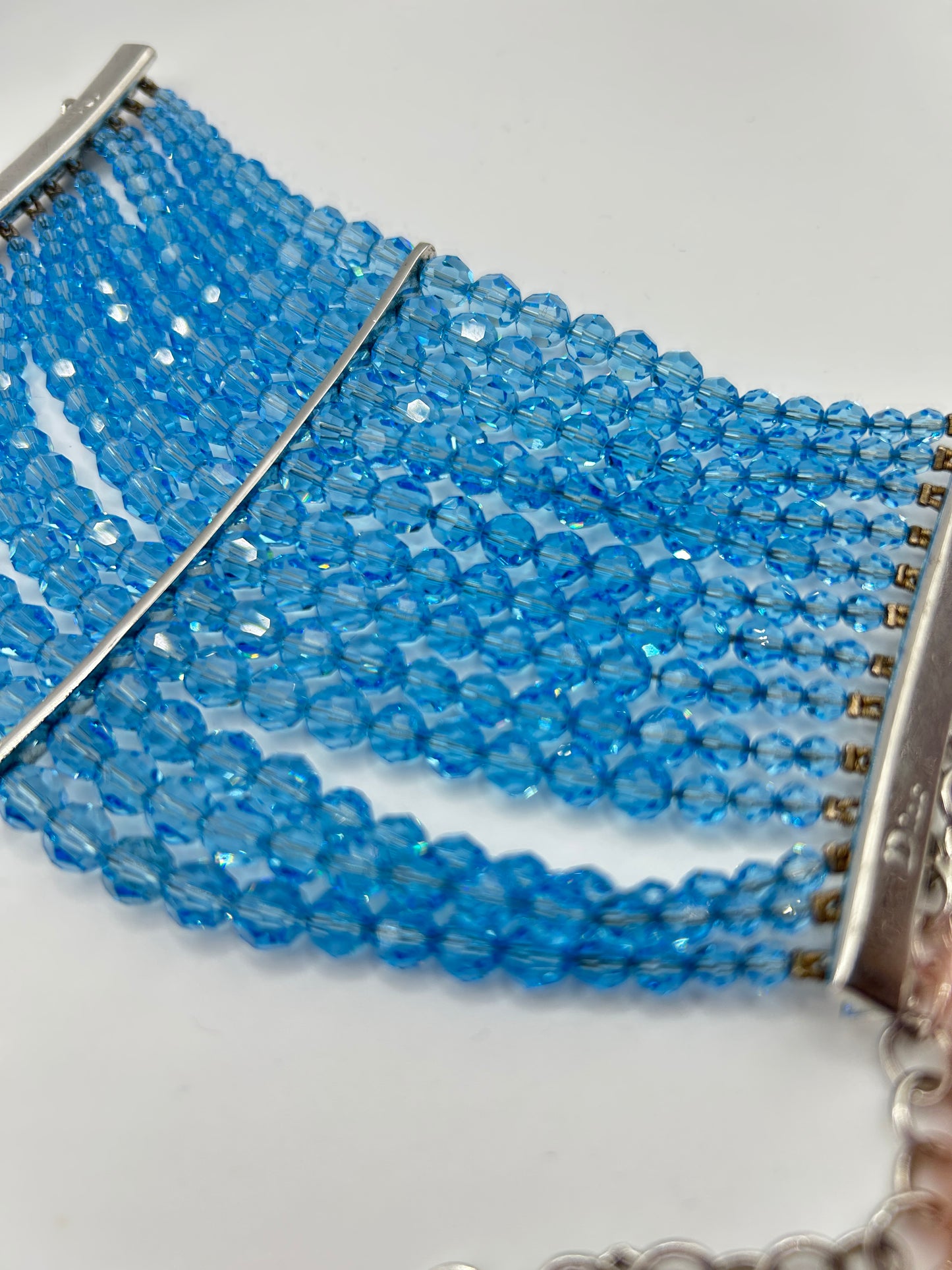 Christian Dior vintage bracelet from John Galliano era. 1990s. Baby blue glass crystals.