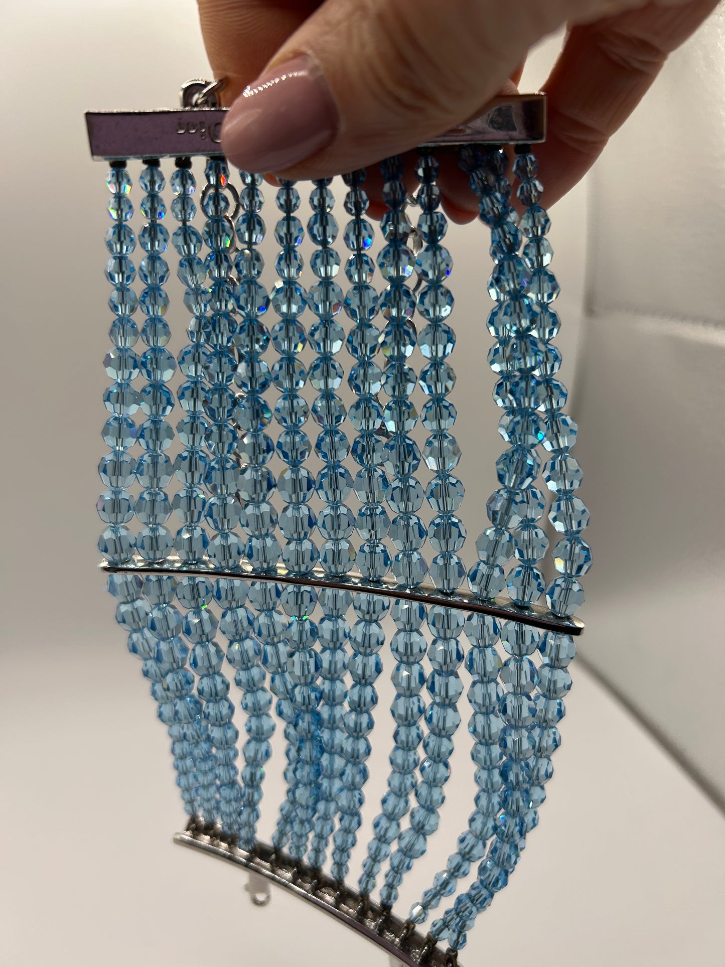 Christian Dior vintage bracelet from John Galliano era. 1990s. Baby blue glass crystals.