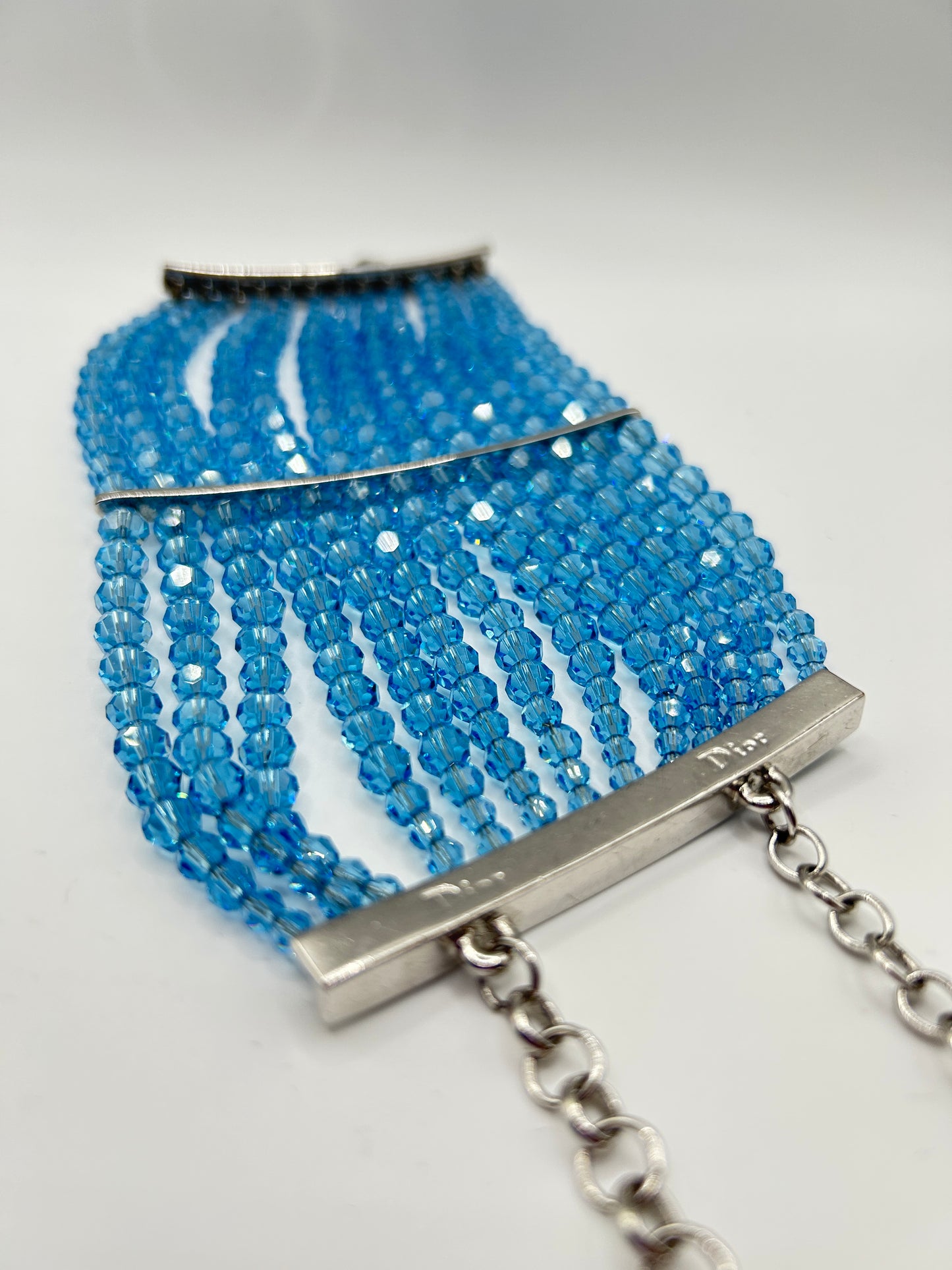 Christian Dior vintage bracelet from John Galliano era. 1990s. Baby blue glass crystals.