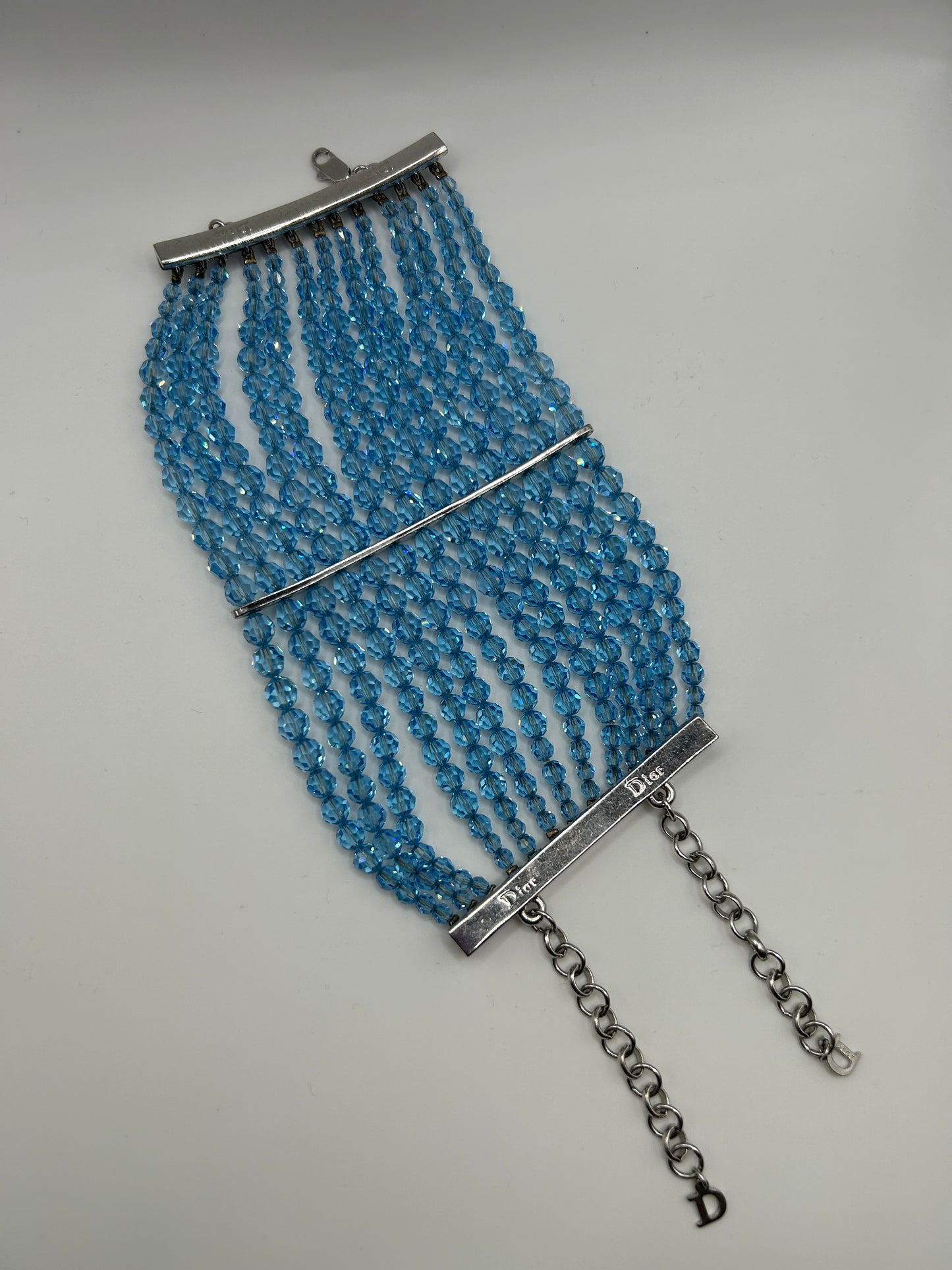 Christian Dior vintage bracelet from John Galliano era. 1990s. Baby blue glass crystals.
