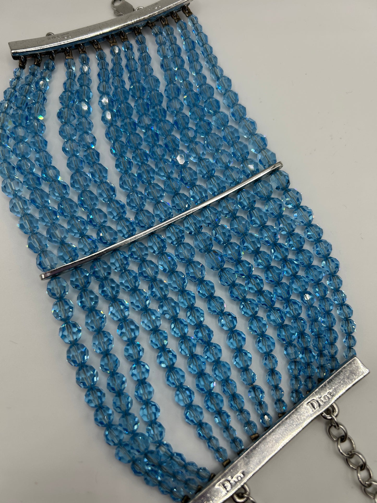 Christian Dior vintage bracelet from John Galliano era. 1990s. Baby blue glass crystals.