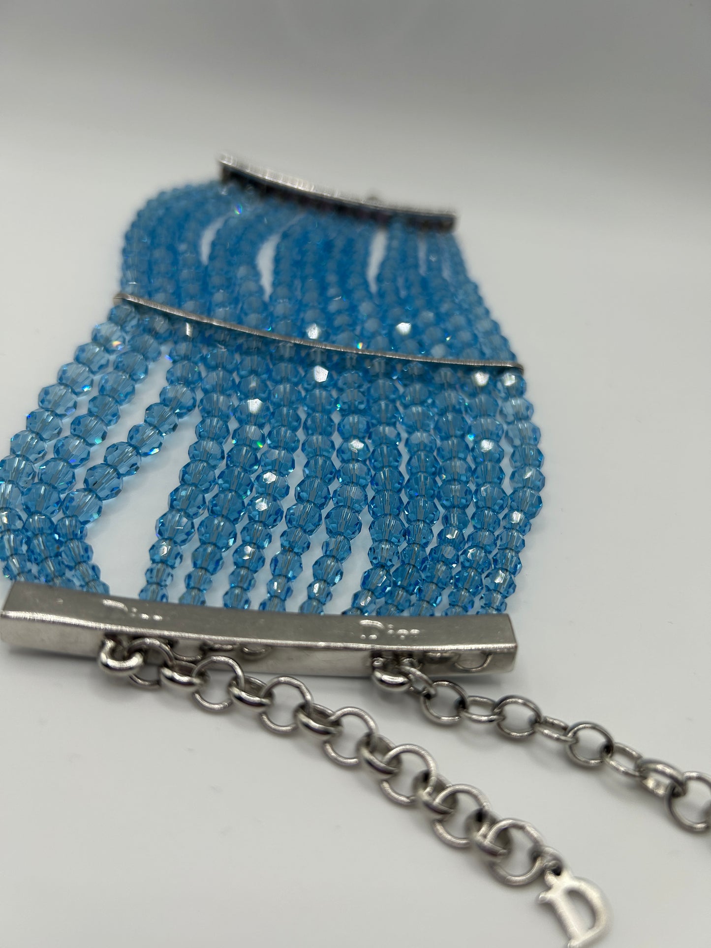 Christian Dior vintage bracelet from John Galliano era. 1990s. Baby blue glass crystals.