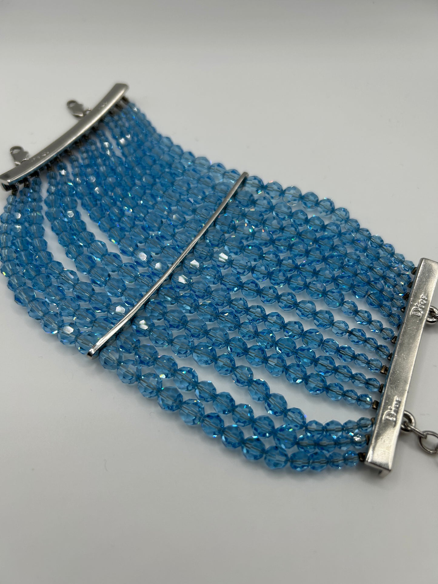 Christian Dior vintage bracelet from John Galliano era. 1990s. Baby blue glass crystals.