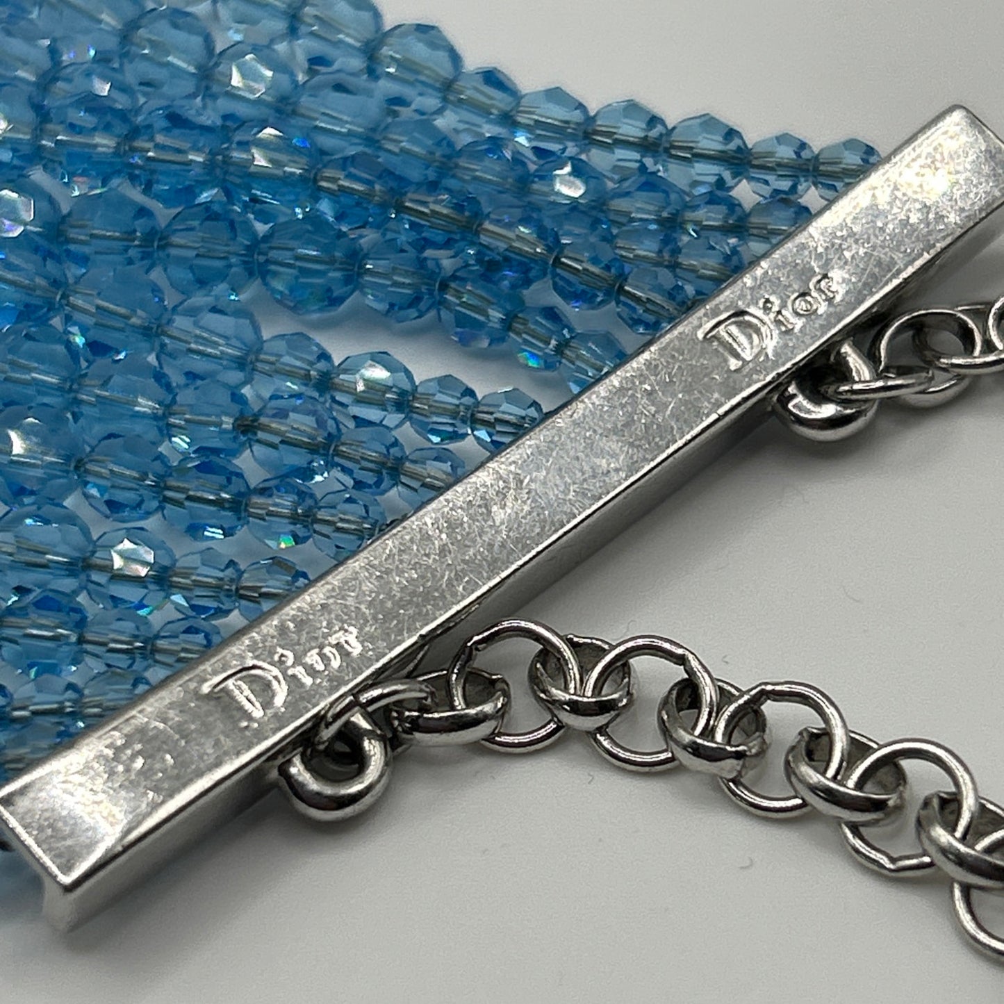 Christian Dior vintage bracelet from John Galliano era. 1990s. Baby blue glass crystals.