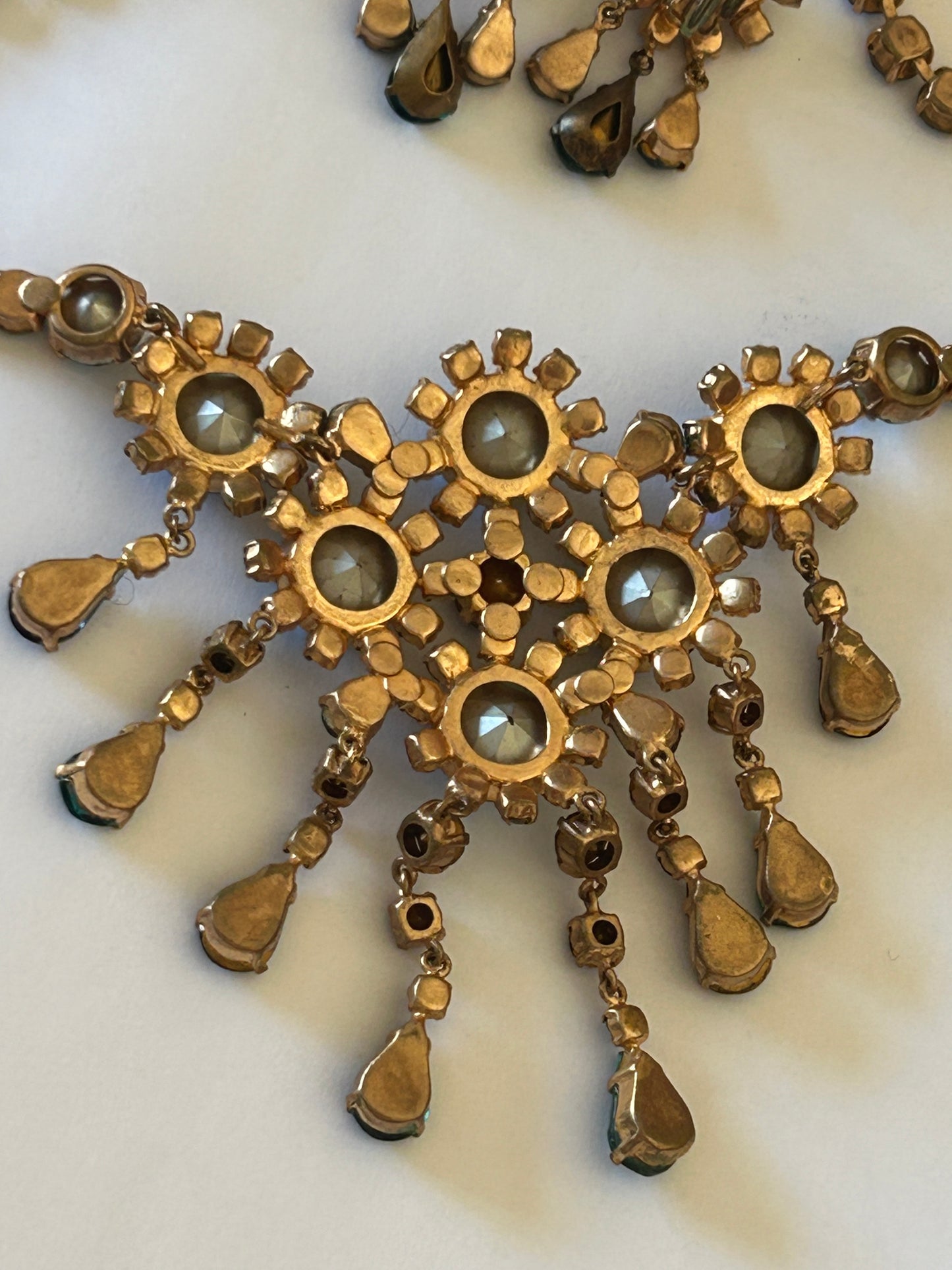 Vintage Drop Crystal Necklace With Earrings Clip On. Stunning Colours