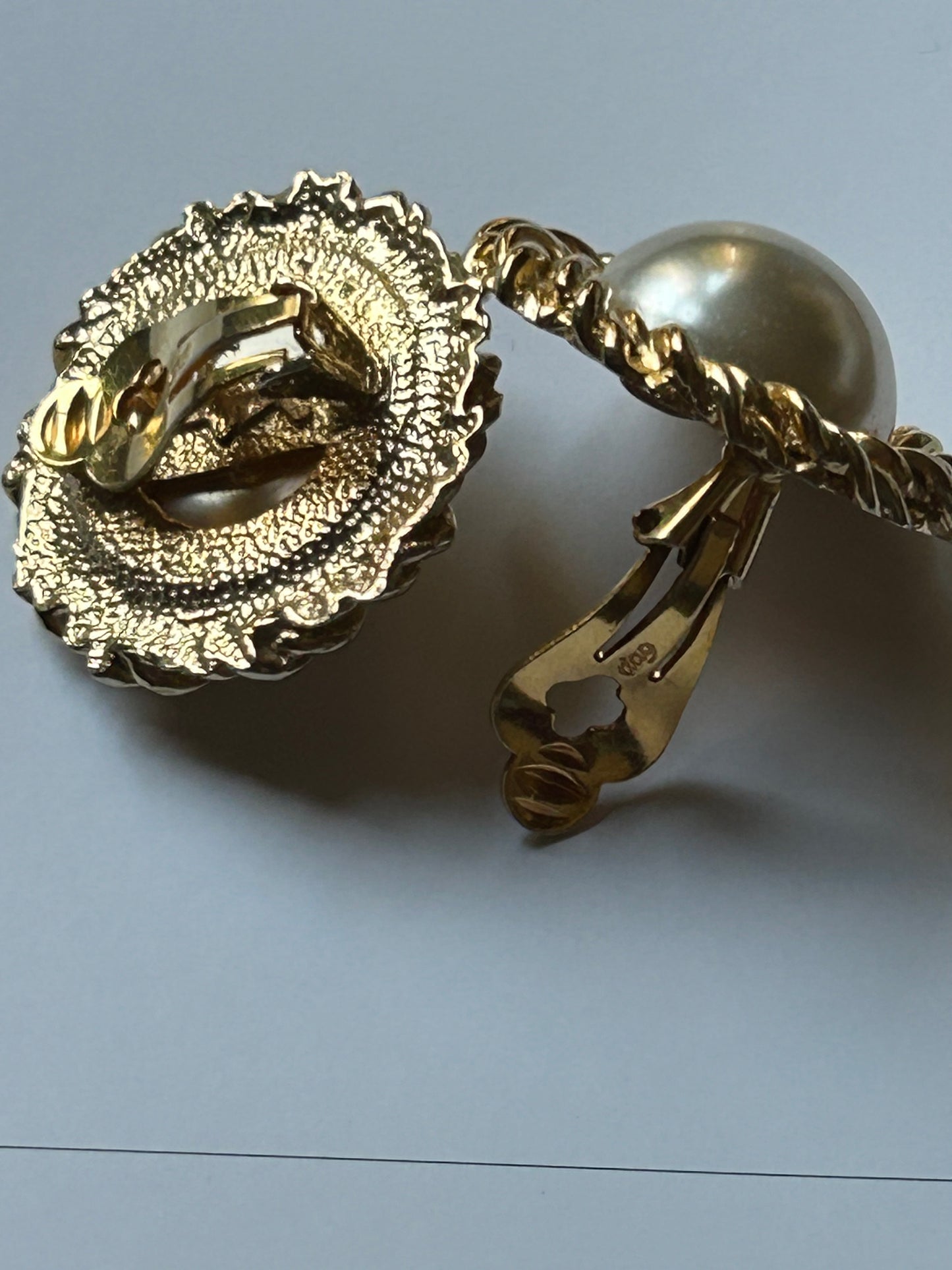 David Grosse vintage clip on faux pearl earrings.