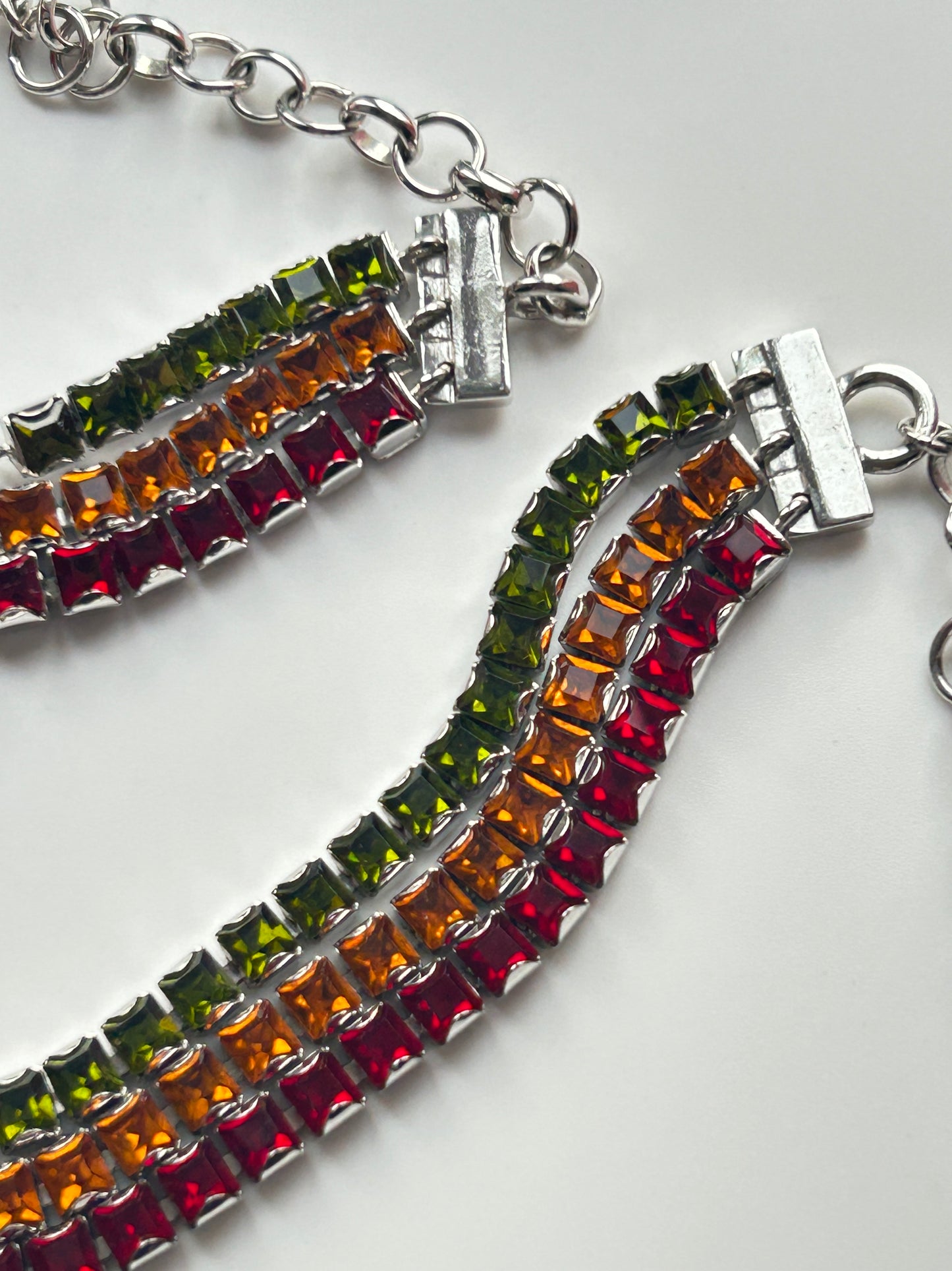 Christian Dior Red Enamel And Multicoloured Rhinestones Choker And Bracelet Set.