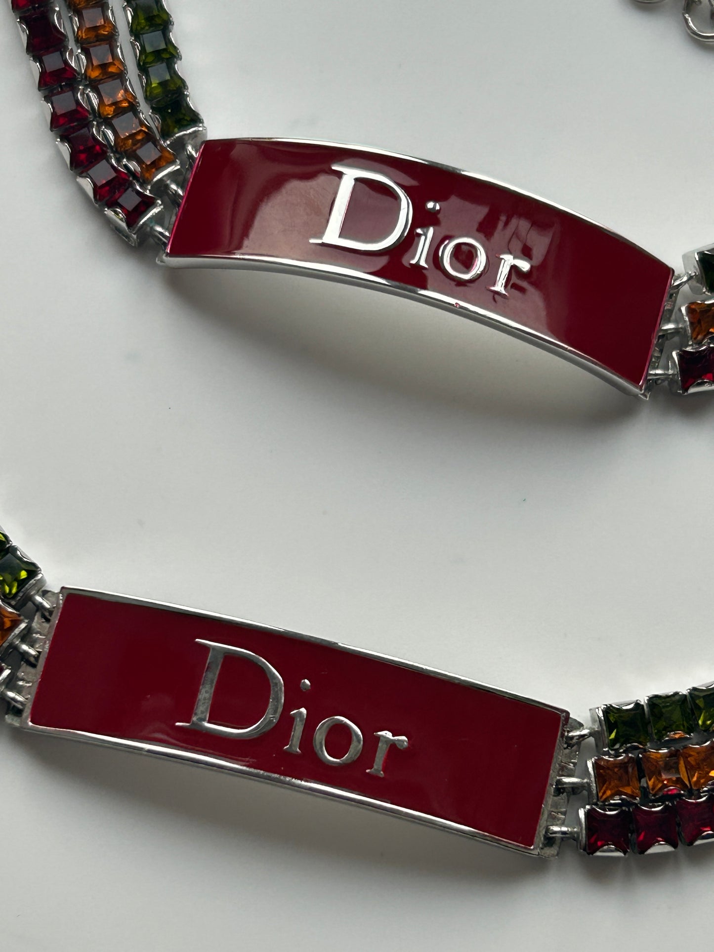 Christian Dior Red Enamel And Multicoloured Rhinestones Choker And Bracelet Set.