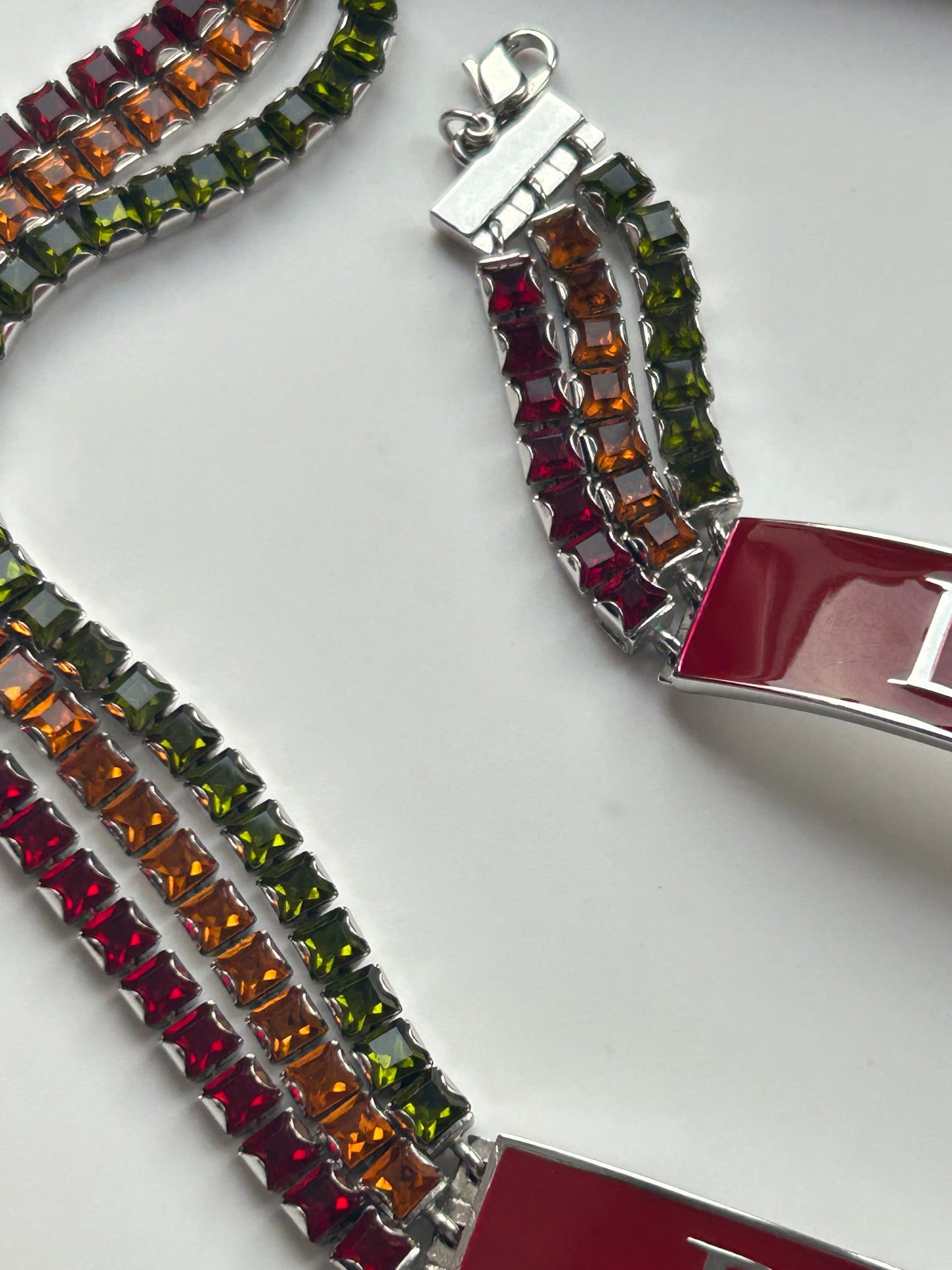 Christian Dior Red Enamel And Multicoloured Rhinestones Choker And Bracelet Set.
