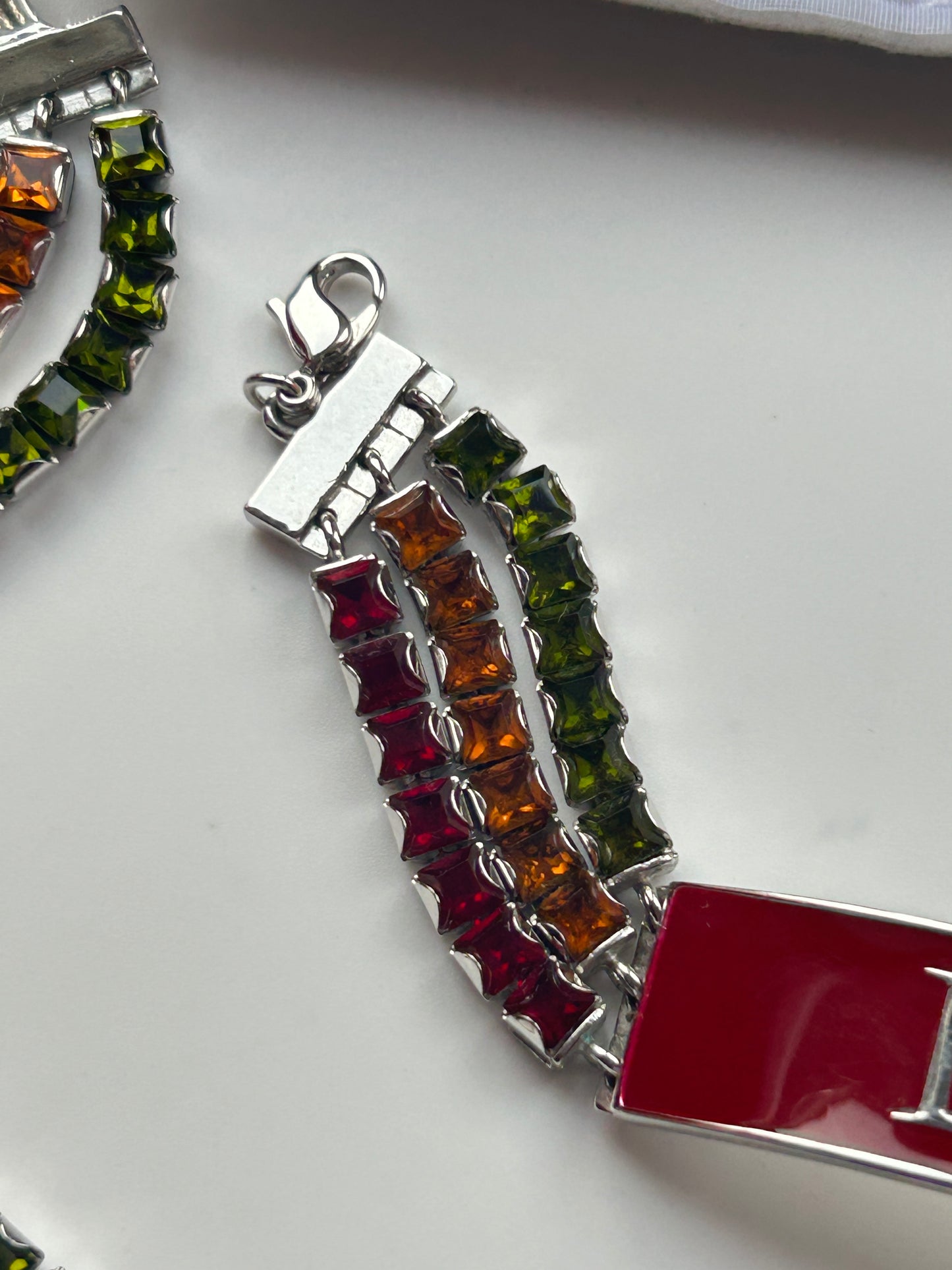 Christian Dior Red Enamel And Multicoloured Rhinestones Choker And Bracelet Set.