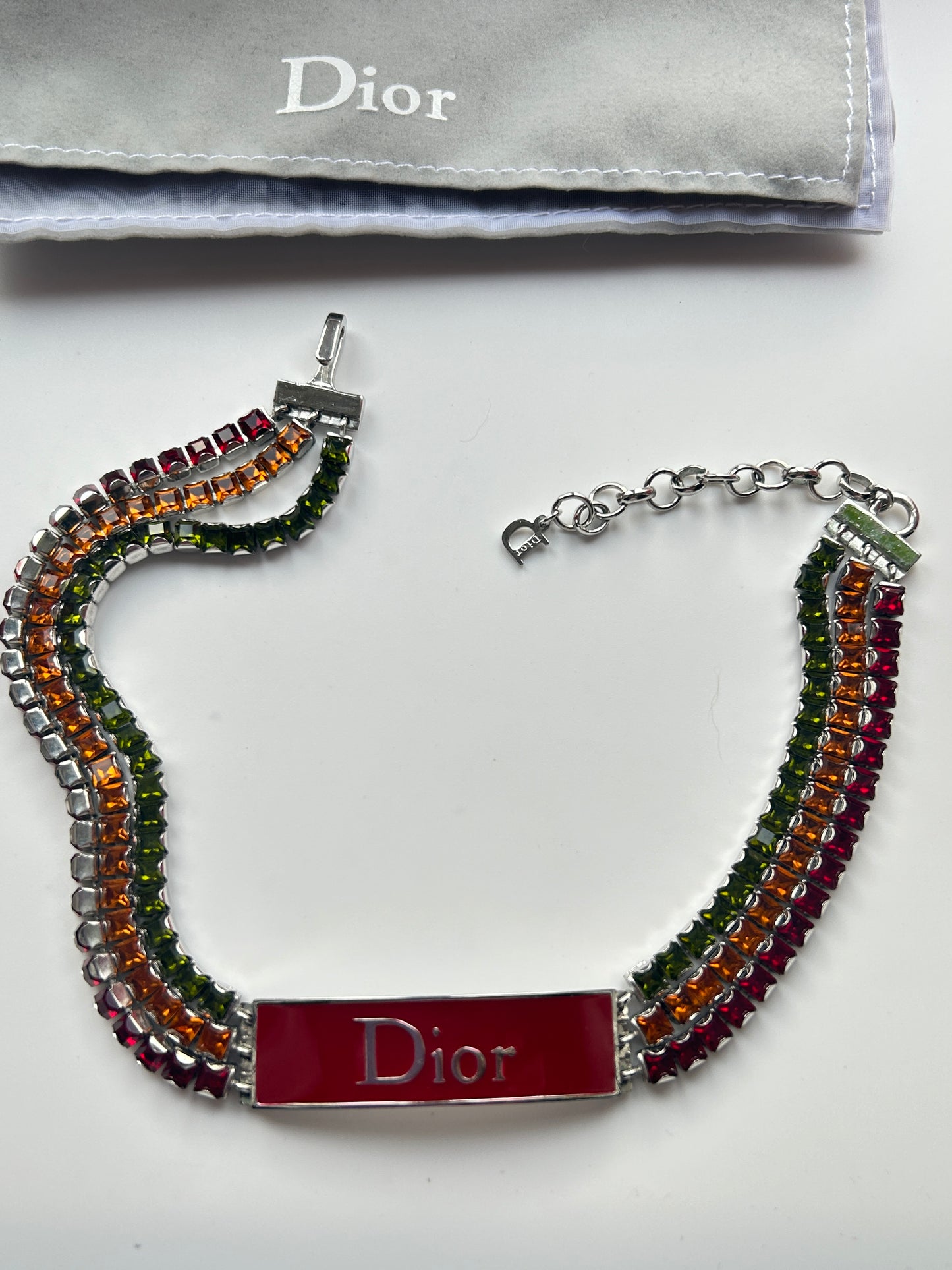 Christian Dior Red Enamel And Multicoloured Rhinestones Choker And Bracelet Set.