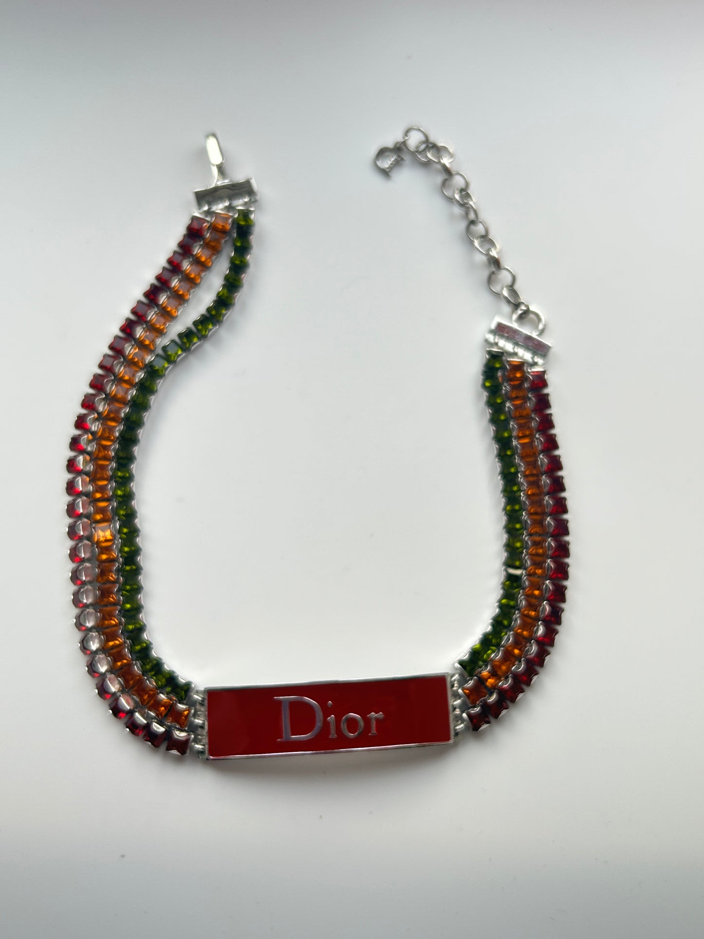 Christian Dior Red Enamel And Multicoloured Rhinestones Choker And Bracelet Set.