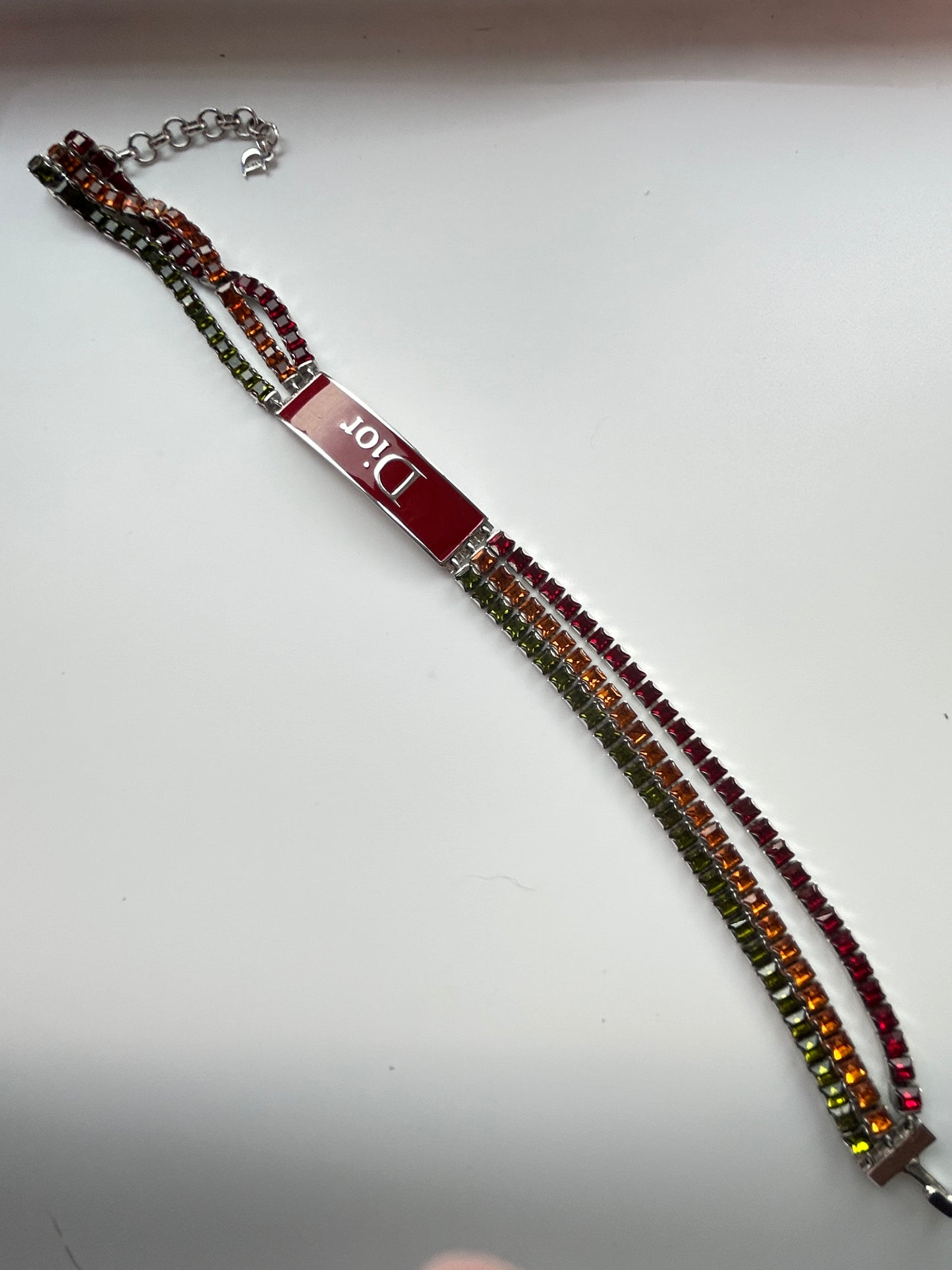Christian Dior Red Enamel And Multicoloured Rhinestones Choker And Bracelet Set.