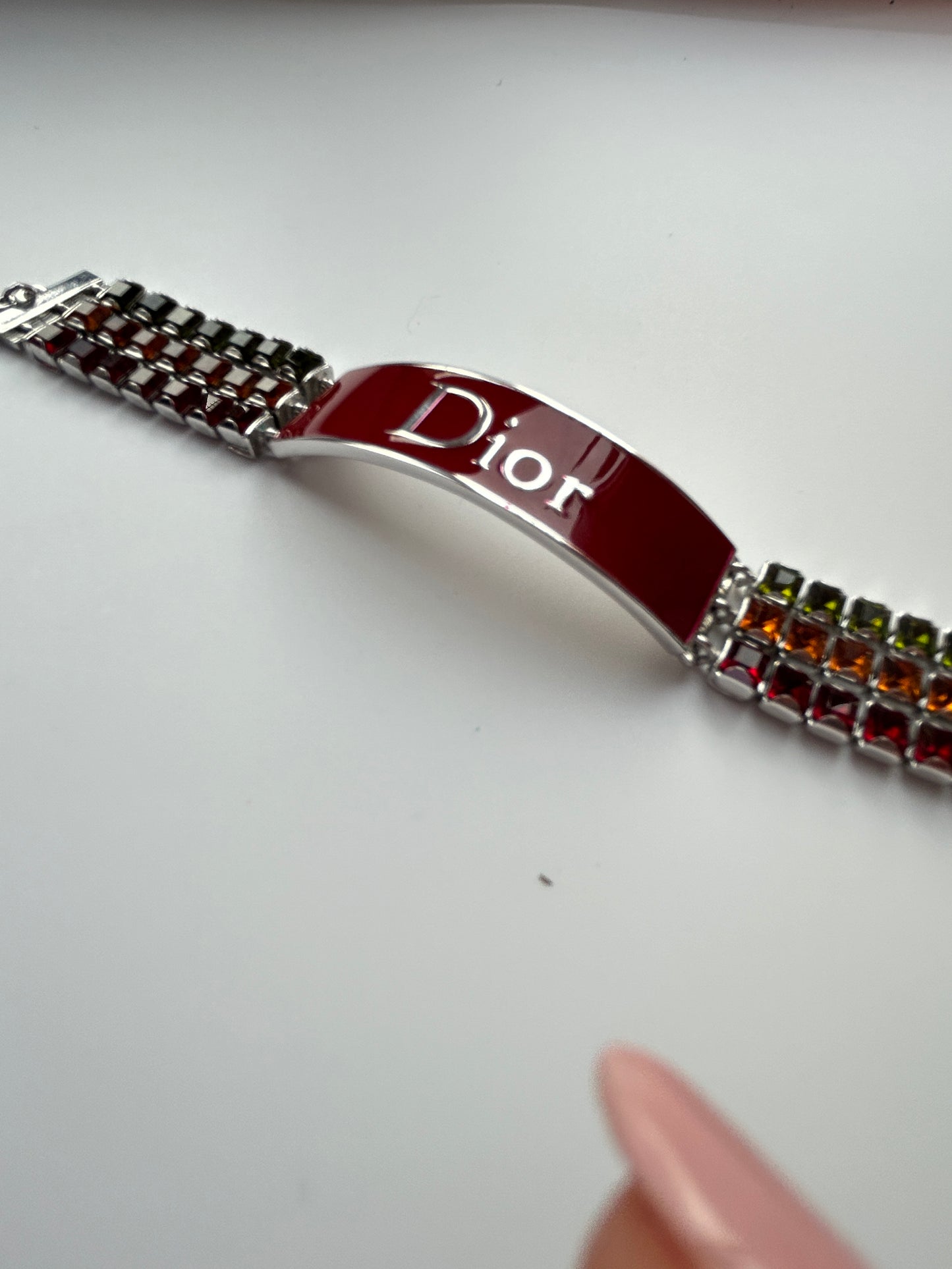 Christian Dior Red Enamel And Multicoloured Rhinestones Choker And Bracelet Set.