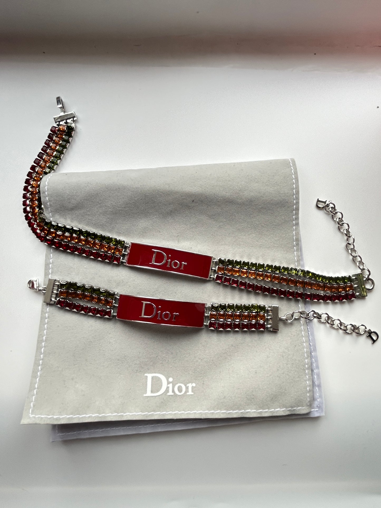 Christian Dior Red Enamel And Multicoloured Rhinestones Choker And Bracelet Set.