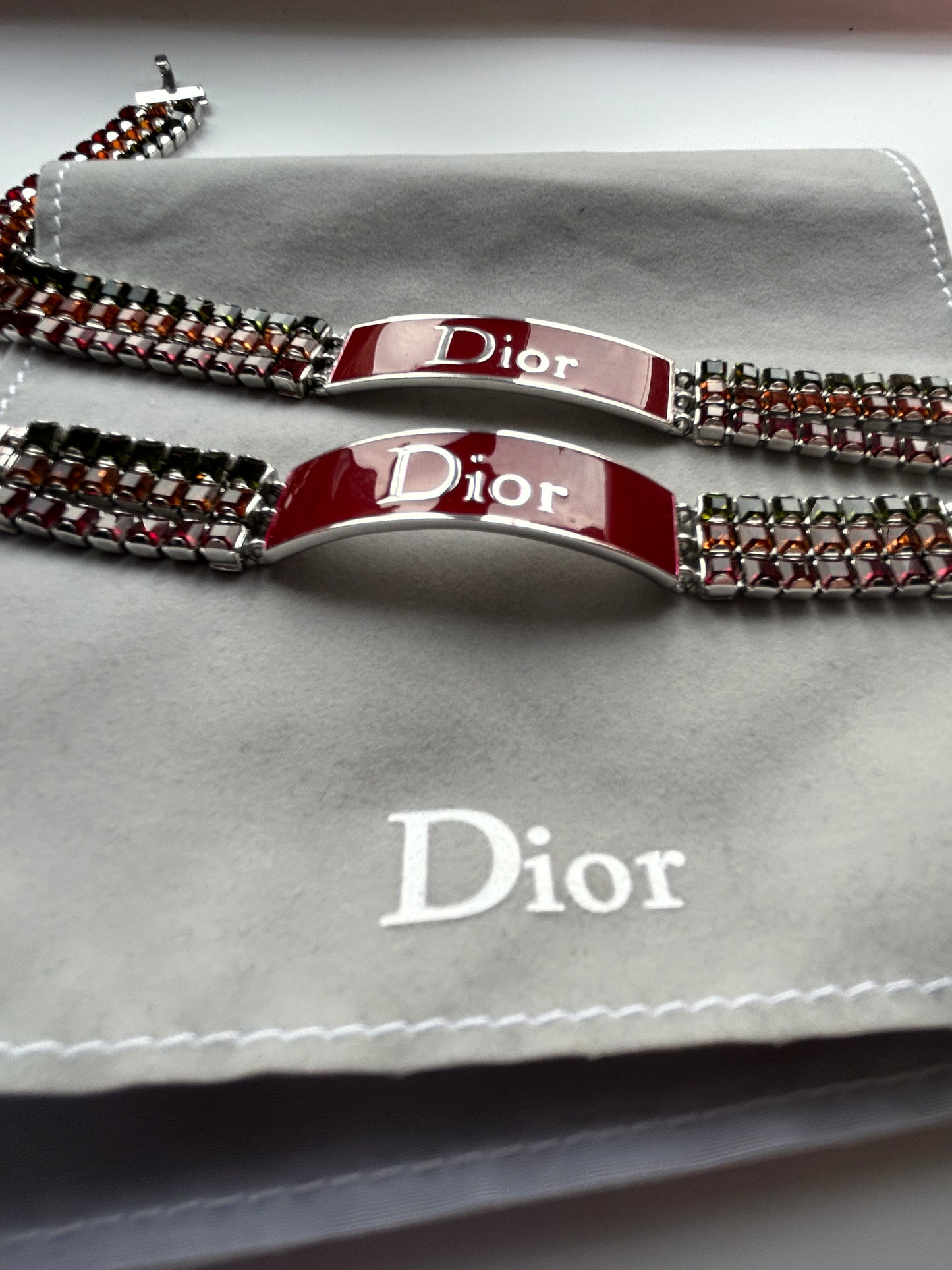 Christian Dior Red Enamel And Multicoloured Rhinestones Choker And Bracelet Set.