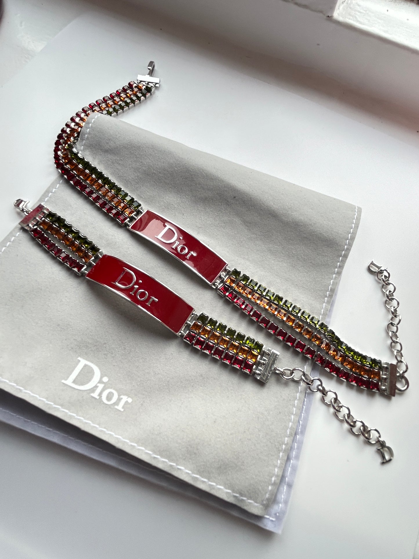 Christian Dior Red Enamel And Multicoloured Rhinestones Choker And Bracelet Set.