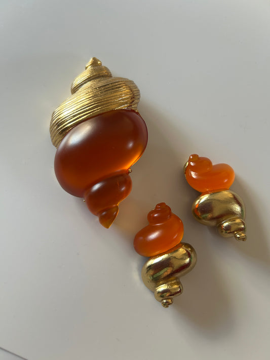 Christian Dior vintage 1980s Sea Shell earrings and Brooch.
