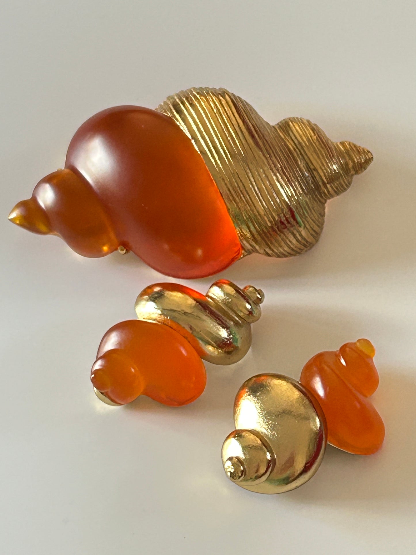 Christian Dior vintage 1980s Sea Shell earrings and Brooch.