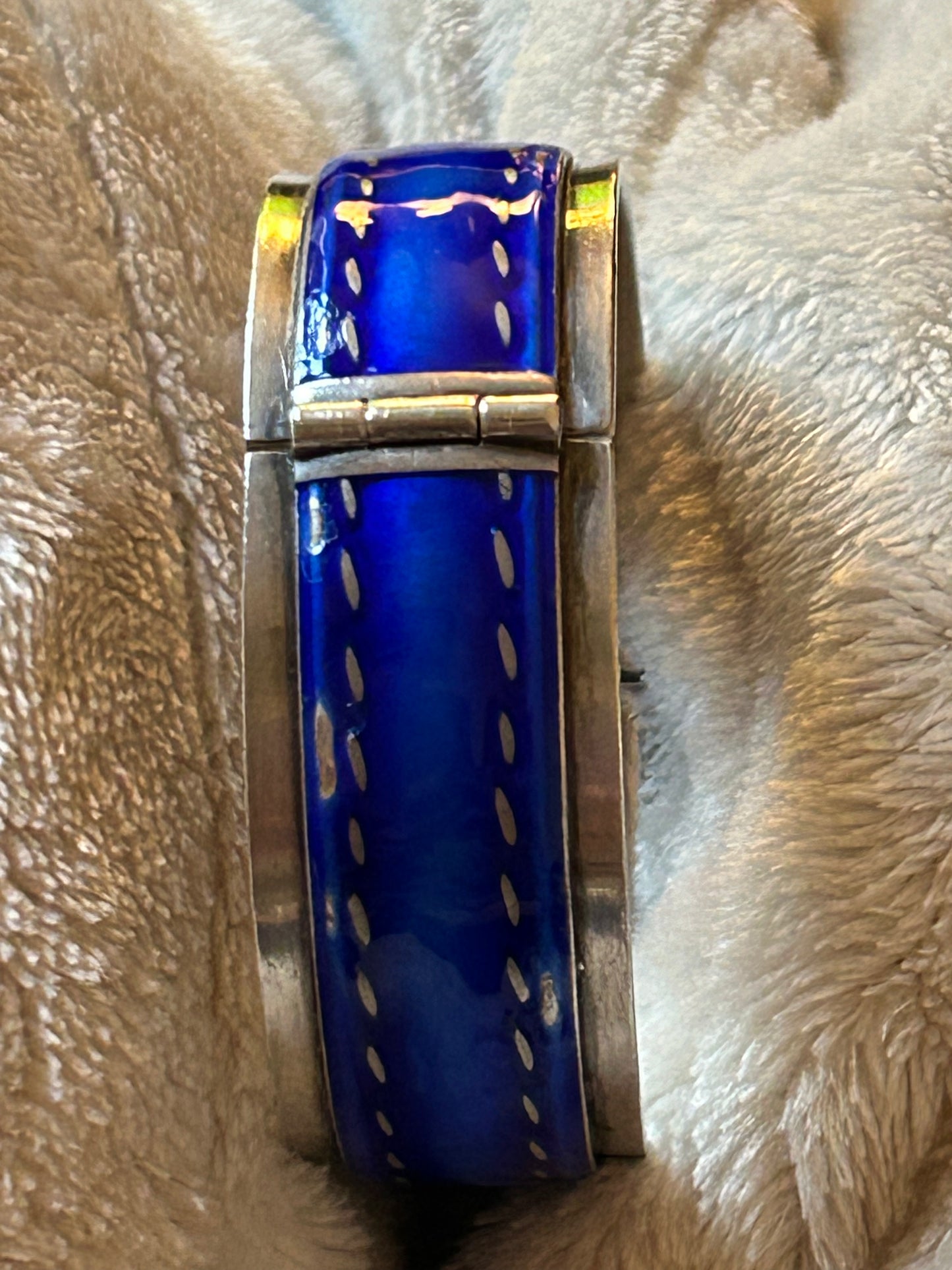 Vintage 1970 Rare Gucci Silver 925 Blue Enamel Buckle Belt Bracelet
