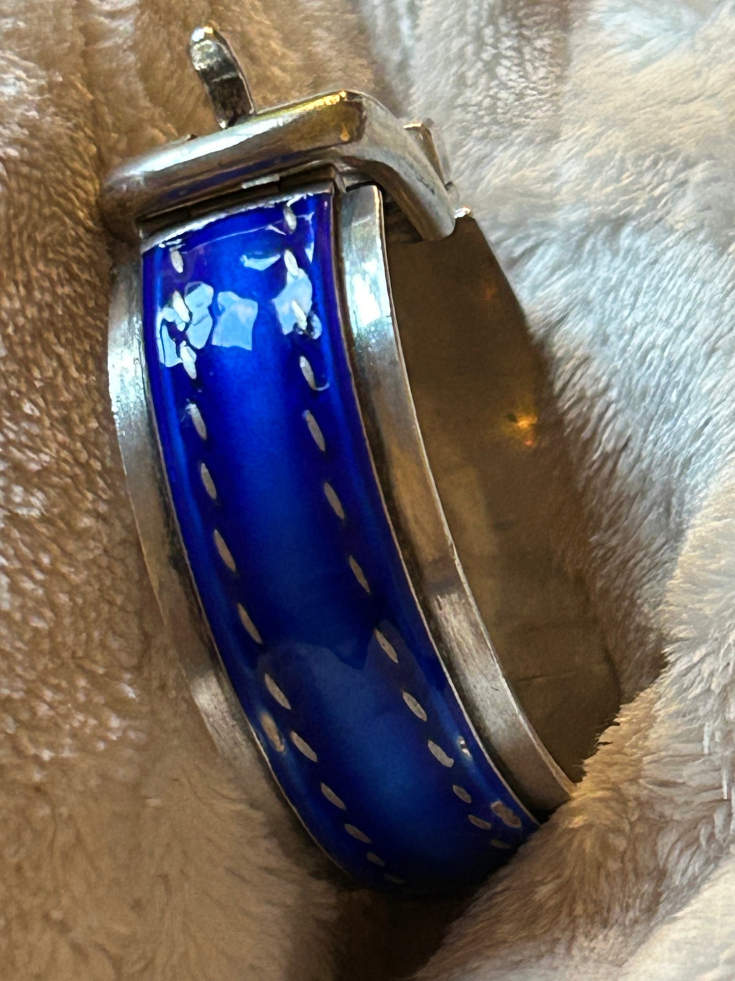Vintage 1970 Rare Gucci Silver 925 Blue Enamel Buckle Belt Bracelet