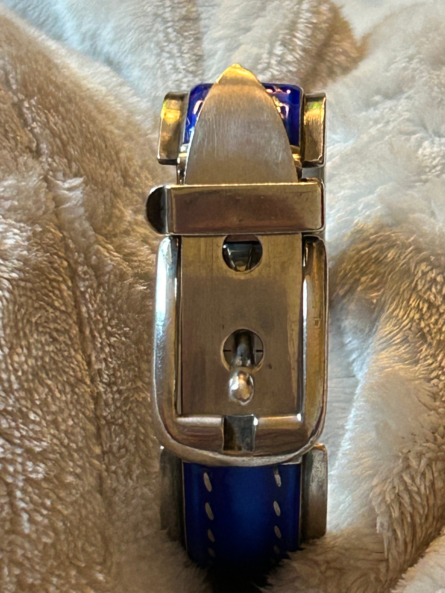 Vintage 1970 Rare Gucci Silver 925 Blue Enamel Buckle Belt Bracelet