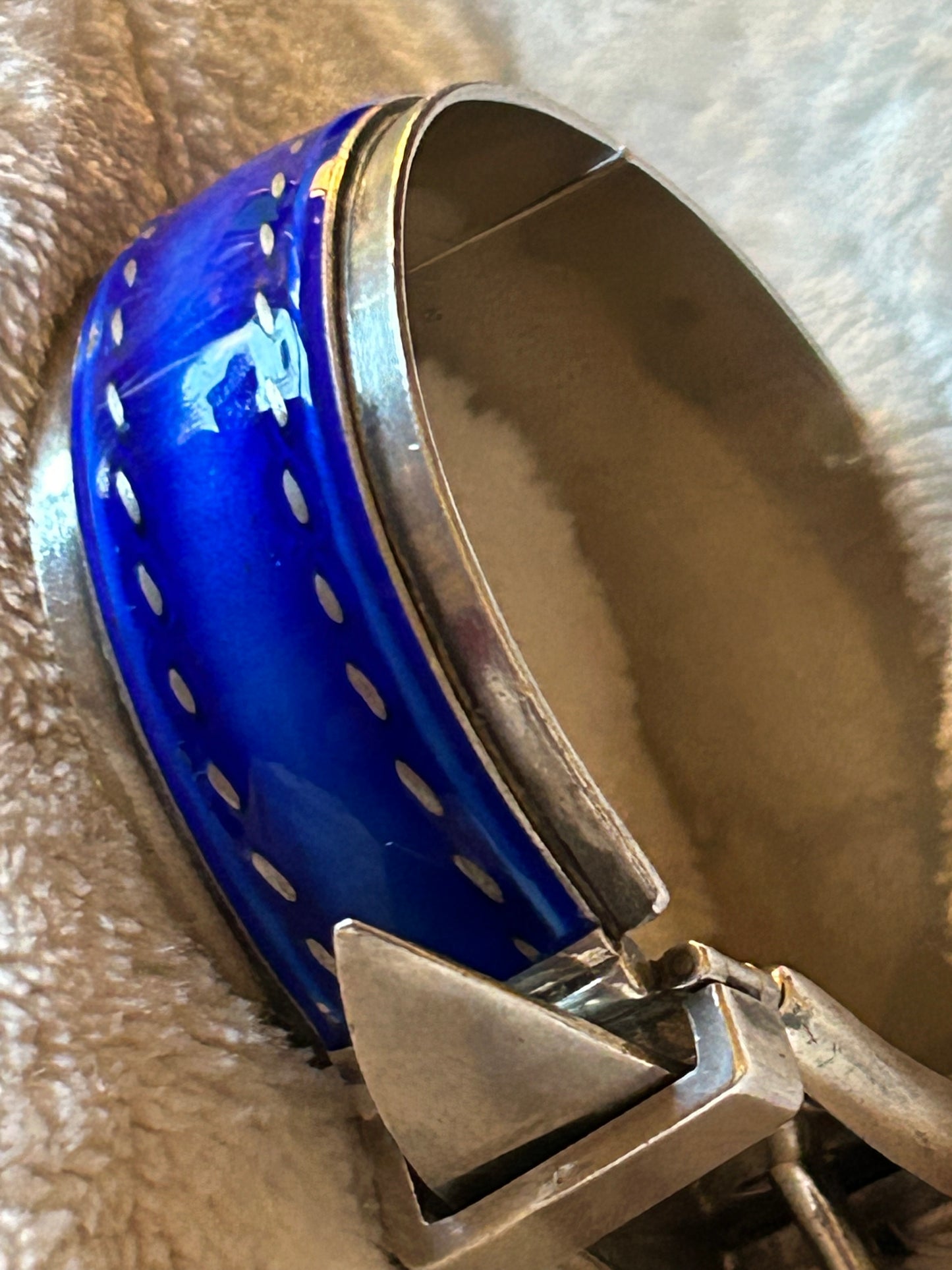 Vintage 1970 Rare Gucci Silver 925 Blue Enamel Buckle Belt Bracelet