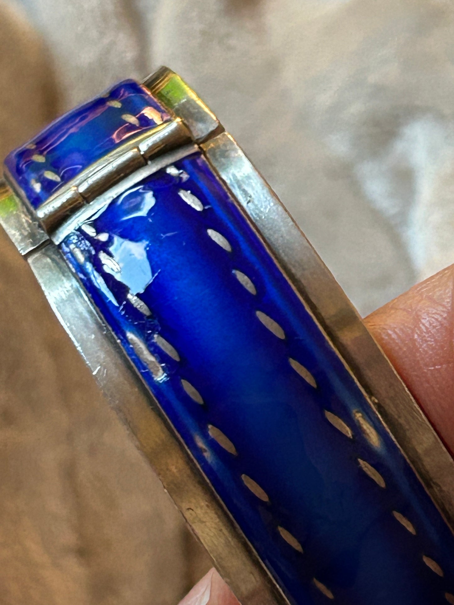 Vintage 1970 Rare Gucci Silver 925 Blue Enamel Buckle Belt Bracelet