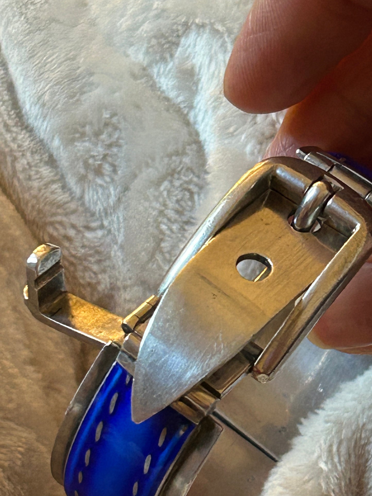 Vintage 1970 Rare Gucci Silver 925 Blue Enamel Buckle Belt Bracelet