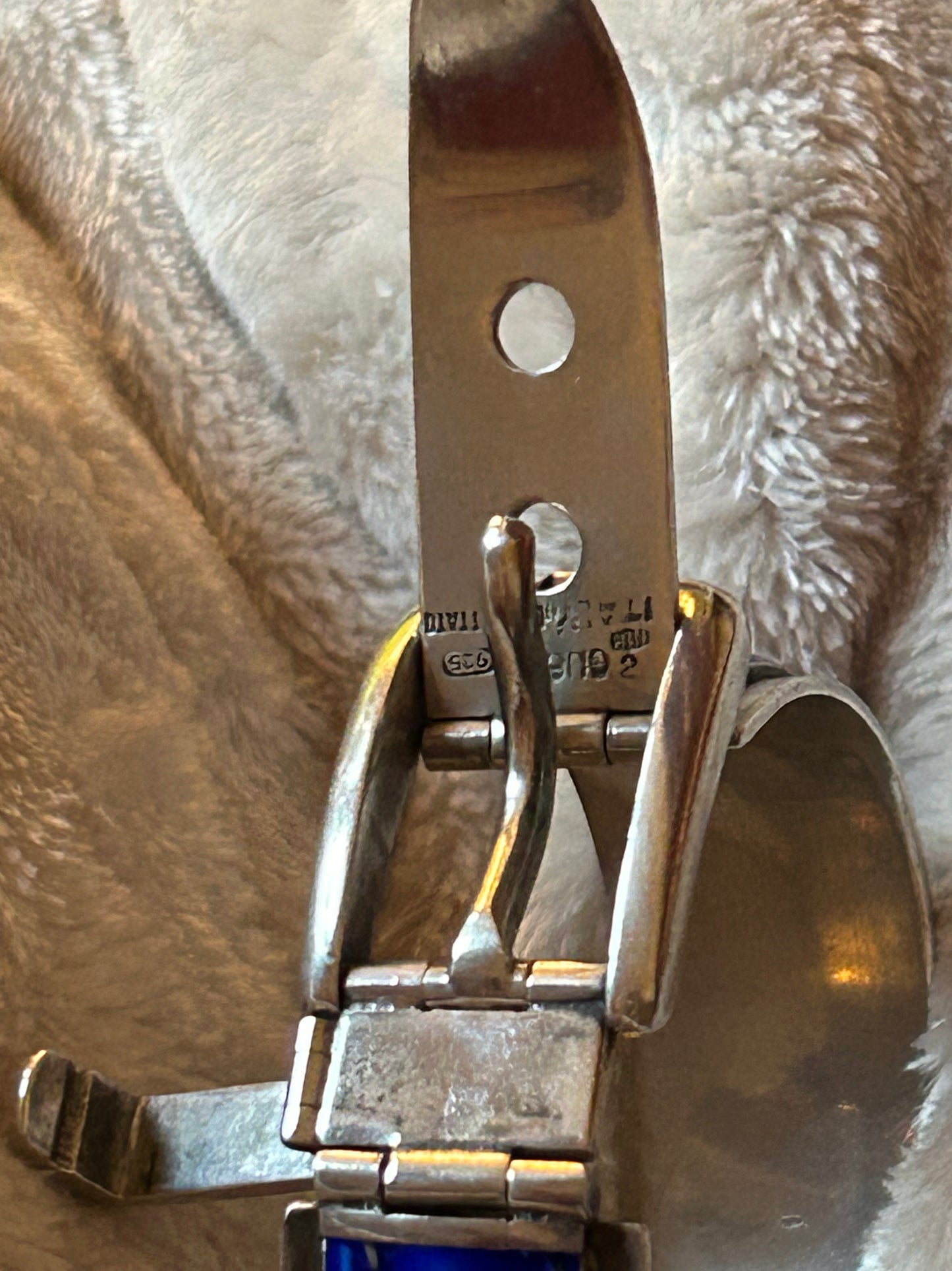Vintage 1970 Rare Gucci Silver 925 Blue Enamel Buckle Belt Bracelet