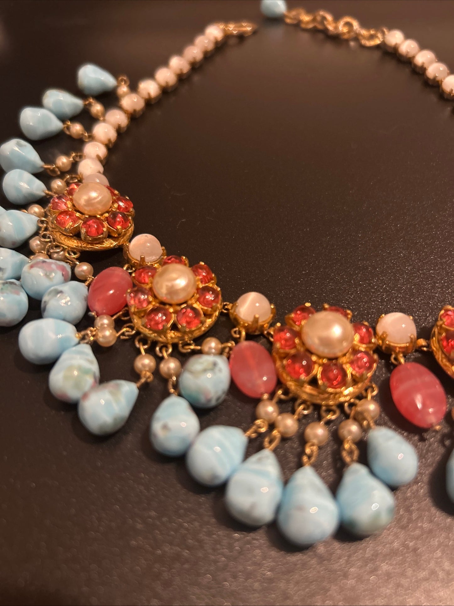 Christian Dior Vintage bib Necklace. Turquoise Glass Stones. Gripox glass